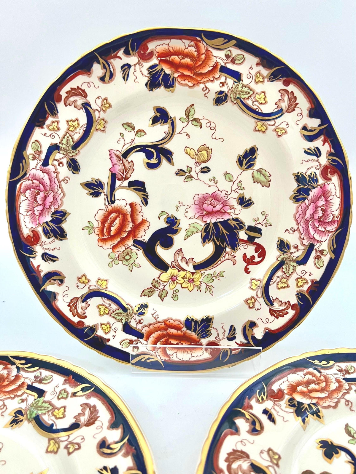 set of 3 masons ironstone mandalay dinner plates 10.5 | english printed & hand painted floral gilt plates | sold individually or set