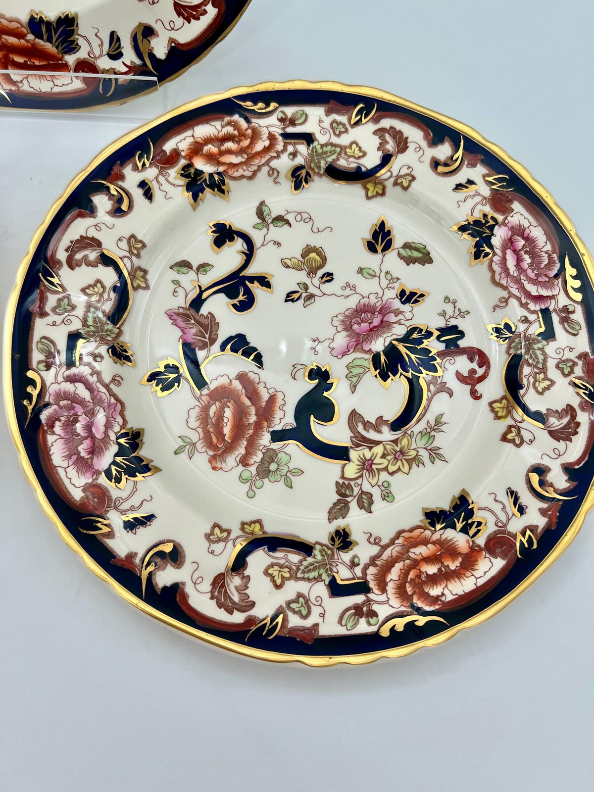 set of 3 masons ironstone mandalay dinner plates 10.5 | english printed & hand painted floral gilt plates | sold individually or set