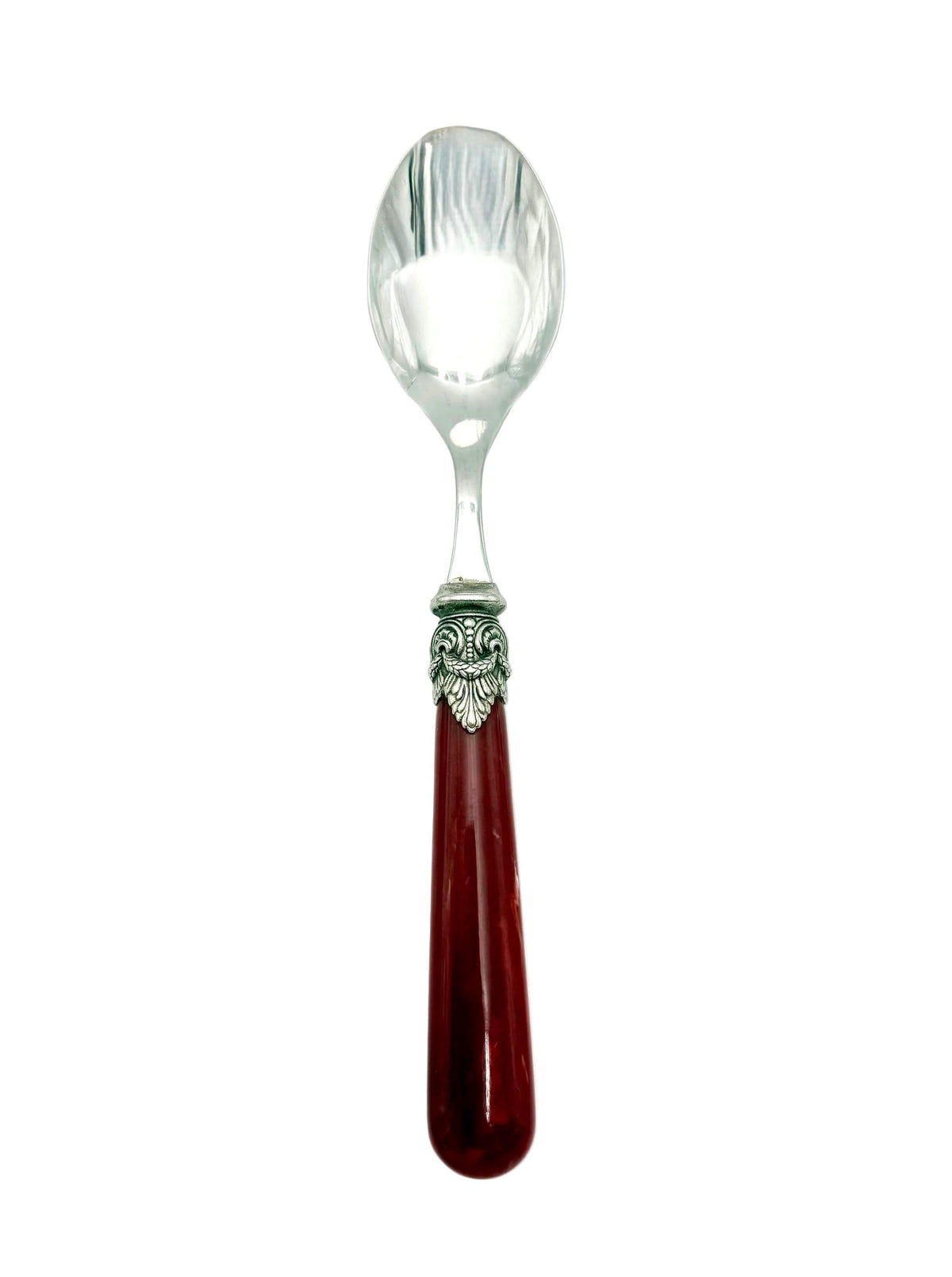 vintage eme zinox italy spoon burgundy lucite handle with ornate silver detail luxury italian flatware