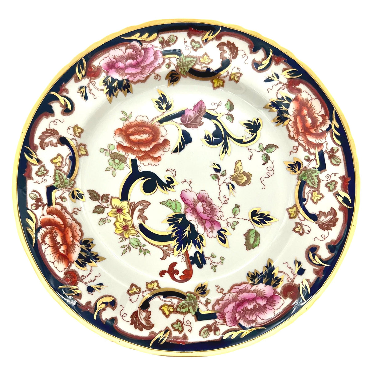 set of 3 masons ironstone mandalay dinner plates 10.5 | english printed & hand painted floral gilt plates | sold individually or set