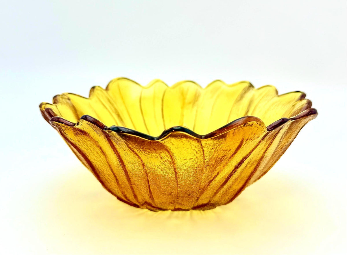 Vintage Amber Sunflower Glass Bowl | Mid Century Catchall Dish