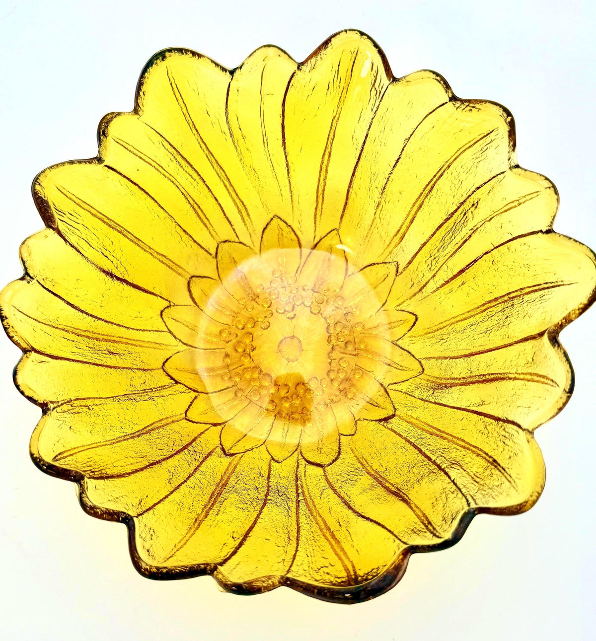 Vintage Amber Sunflower Glass Bowl | Mid Century Catchall Dish