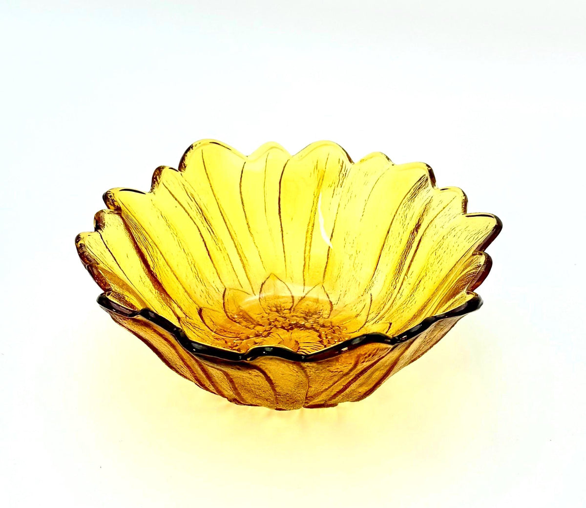 Vintage Amber Sunflower Glass Bowl | Mid Century Catchall Dish