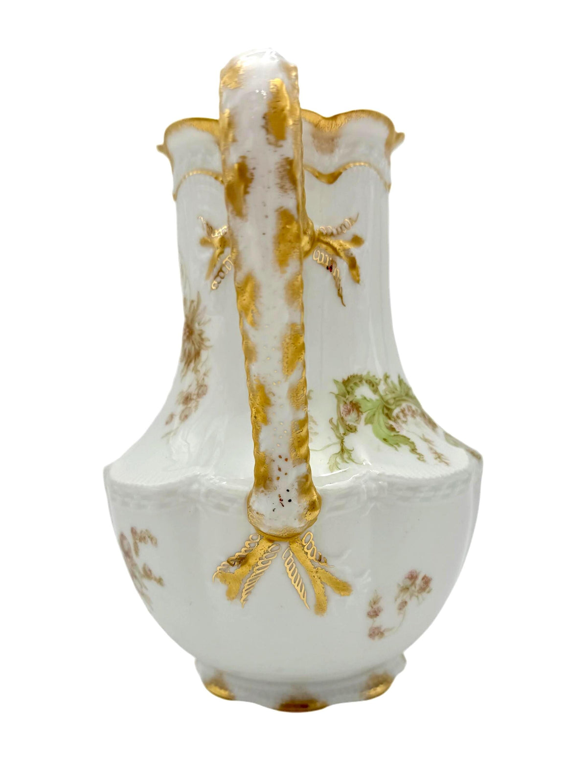 Vintage Floral Porcelain Pitcher, Gold Trimmed Creamer, Antique Milk Jug