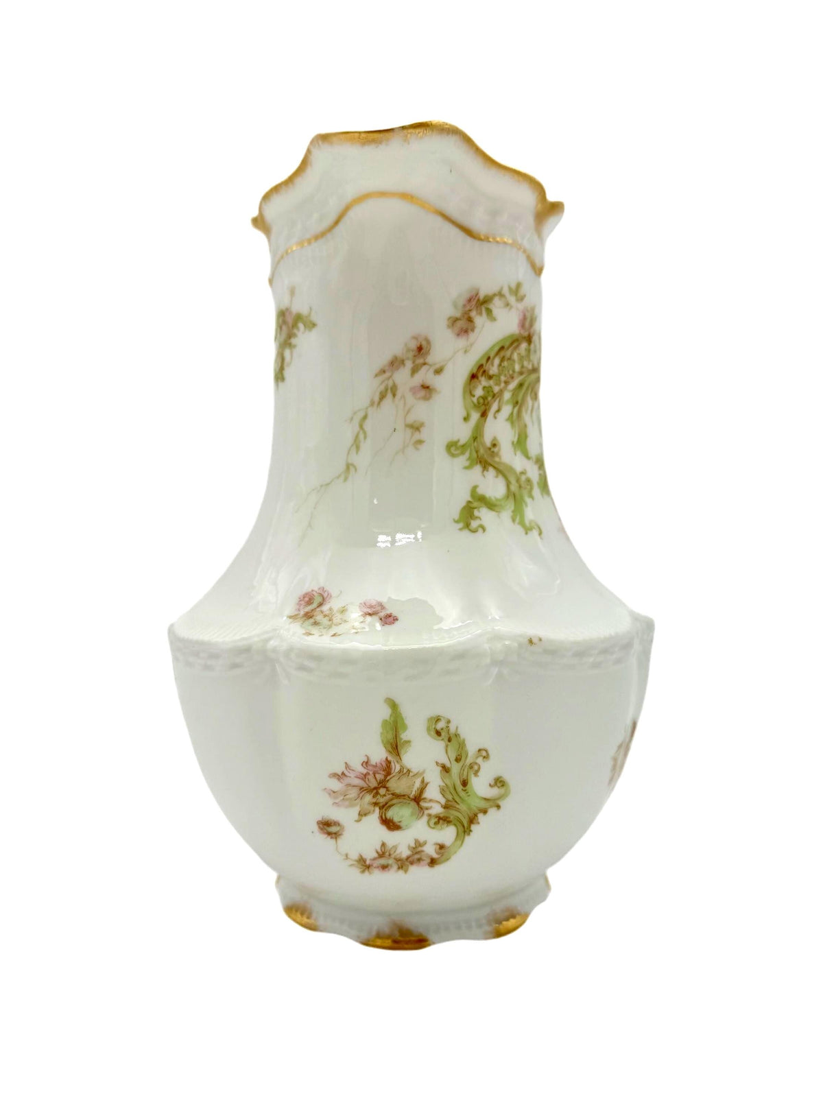 Vintage Floral Porcelain Pitcher, Gold Trimmed Creamer, Antique Milk Jug
