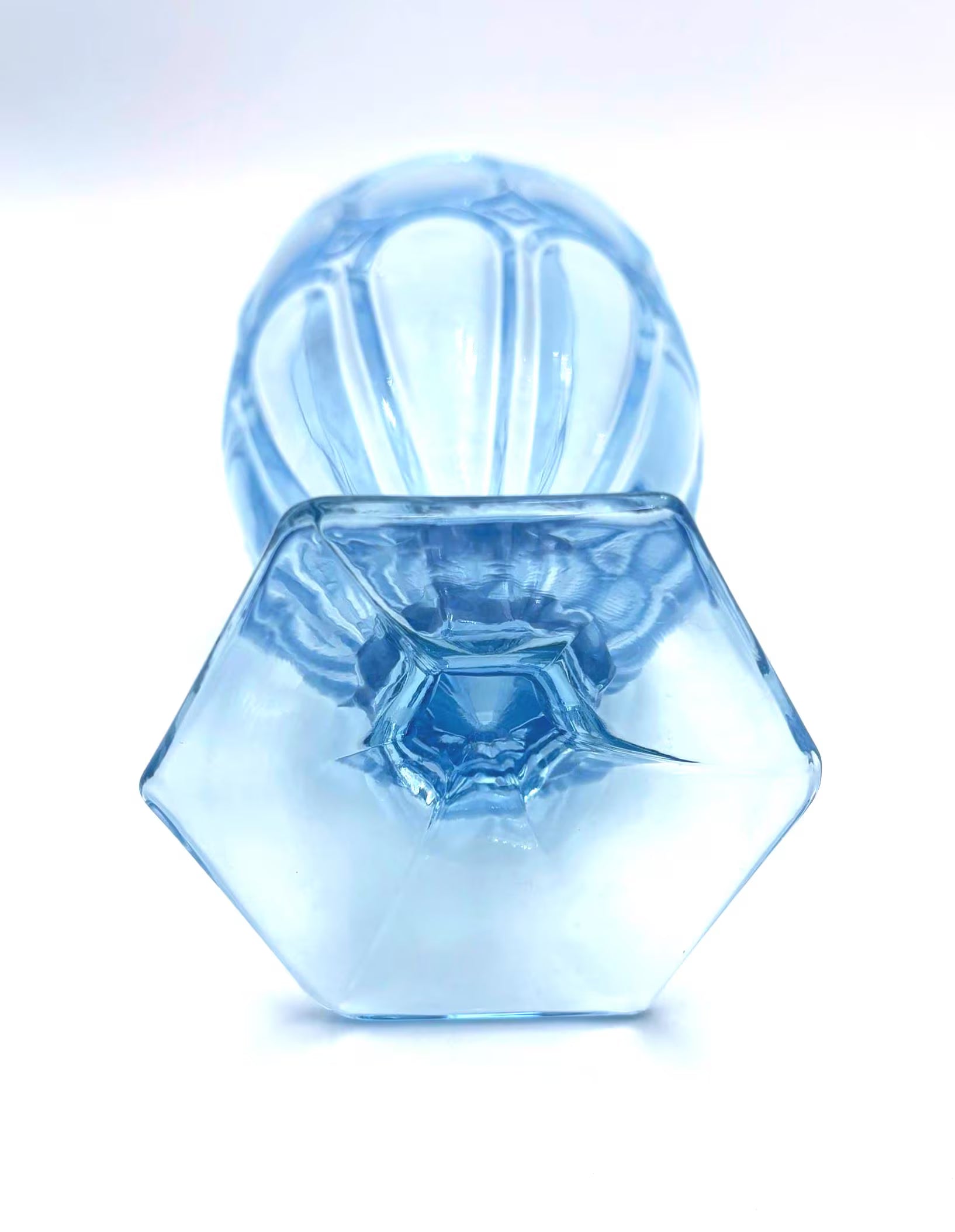 BLUE PRESSED GLASS GOBLETS SET OF 8 CIRCA 1970S RIVIERA STYLE PEDESTAL STEMWARE
