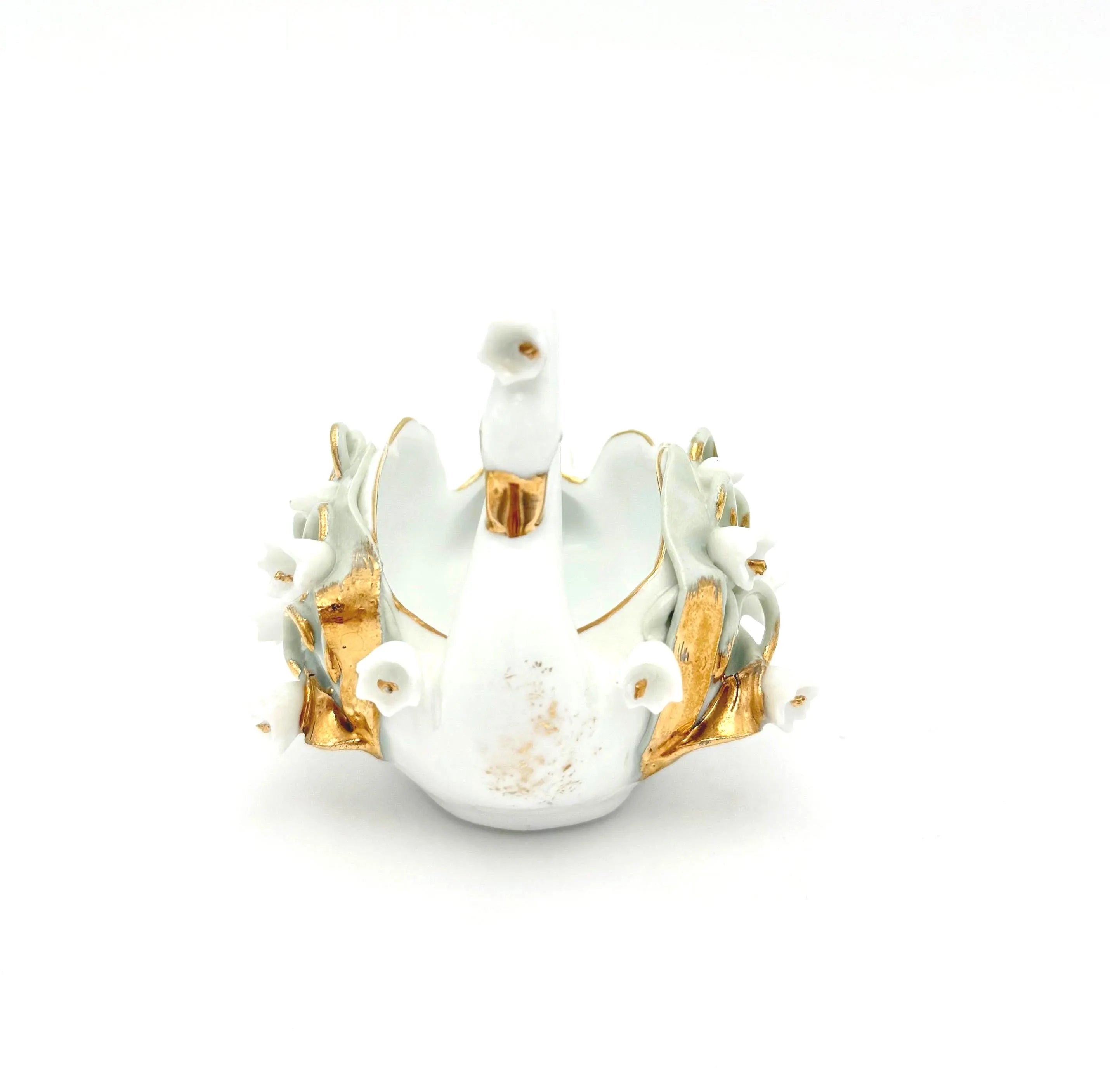VINTAGE LEFTON CHINA PORCELAIN SWAN • LILY-OF-THE-VALLEY • GOLD GILT • HAND PAINTED