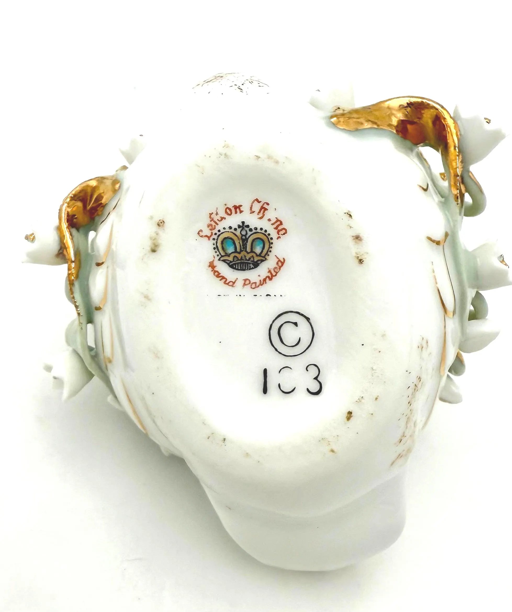 VINTAGE LEFTON CHINA PORCELAIN SWAN • LILY-OF-THE-VALLEY • GOLD GILT • HAND PAINTED