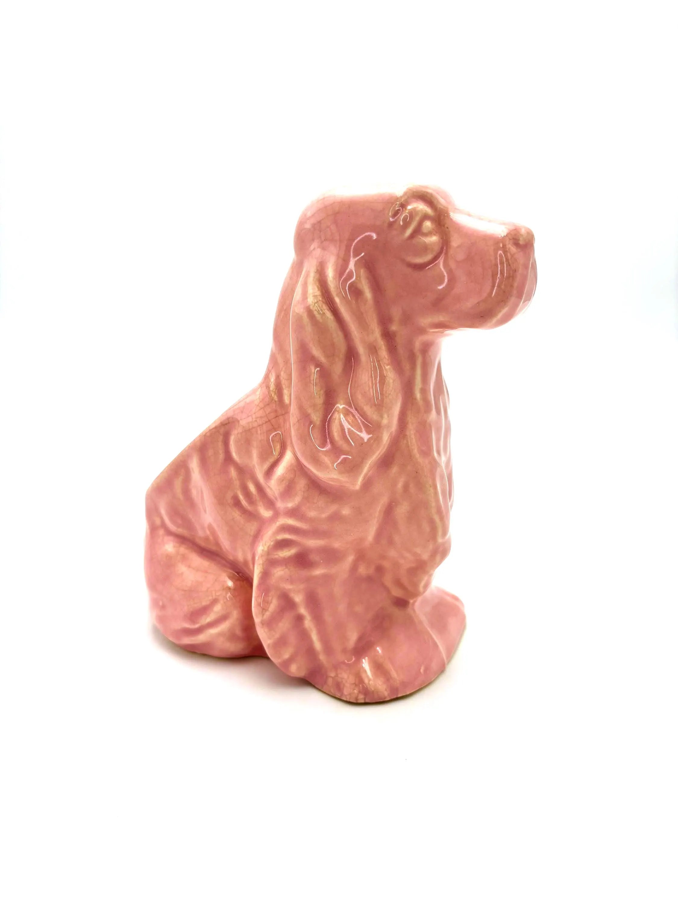 VINTAGE PINK COCKER SPANIEL PLANTER, BLUSH CERAMIC DOG PLANTER, MID CENTURY DOG FIGURINE, HOLLYWOOD REGENCY DECOR, DOG LOVER GIFT