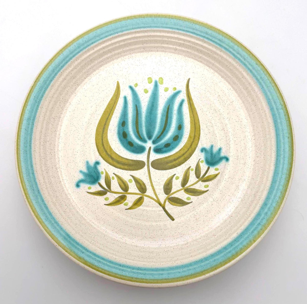 Set of 4 Vintage Franciscan Tulip Time Dinner Plates 10.5 Inch Blue Green Tulip Mid Century Earthenware Farmhouse Cottage Tableware
