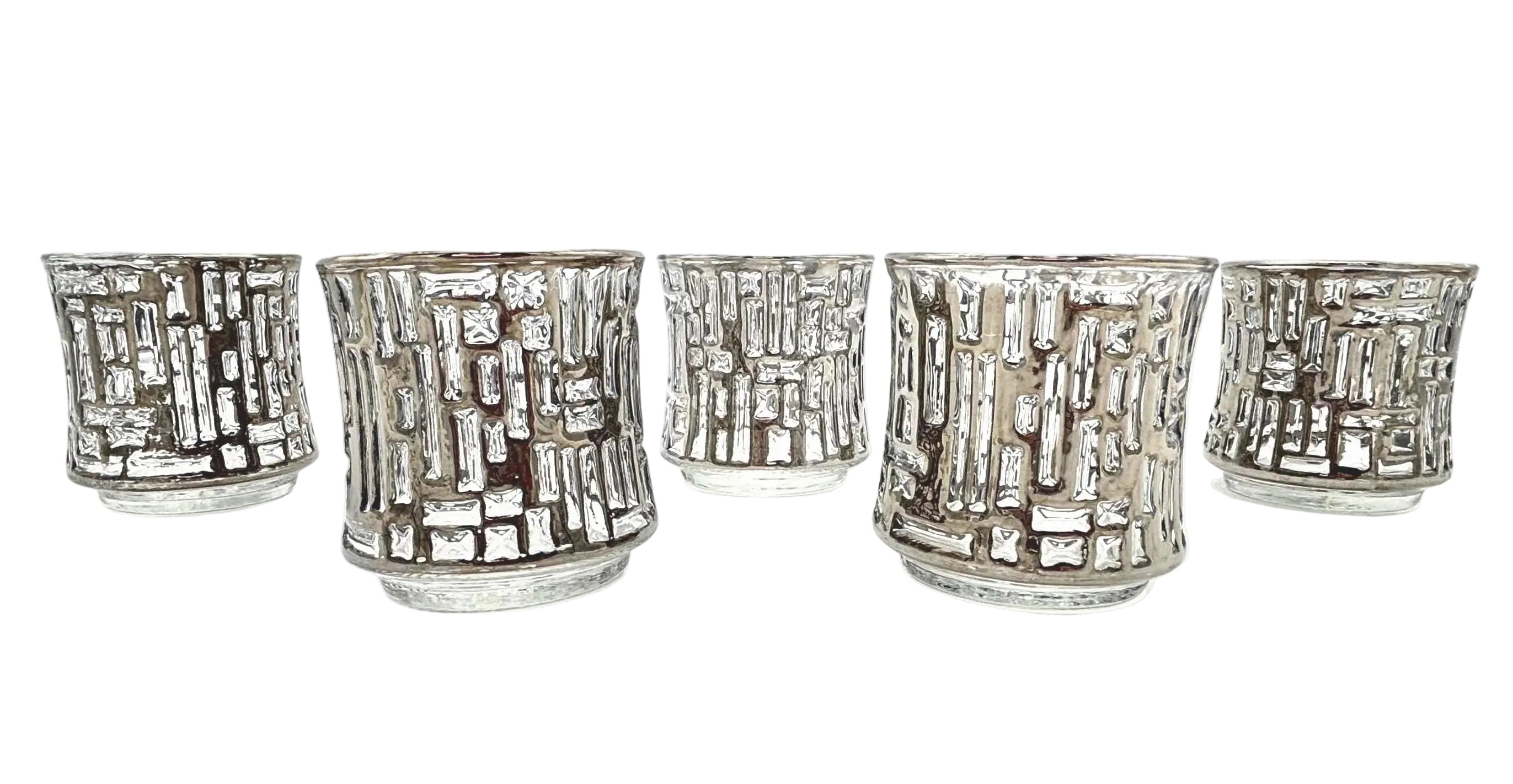 VINTAGE LIBBEY ARCTIC STYLE LOWBALL GLASSES SET OF 5 HEAVY ICE BLOCK WHISKEY GLASSES HOLLYWOOD REGENCY BARWARE