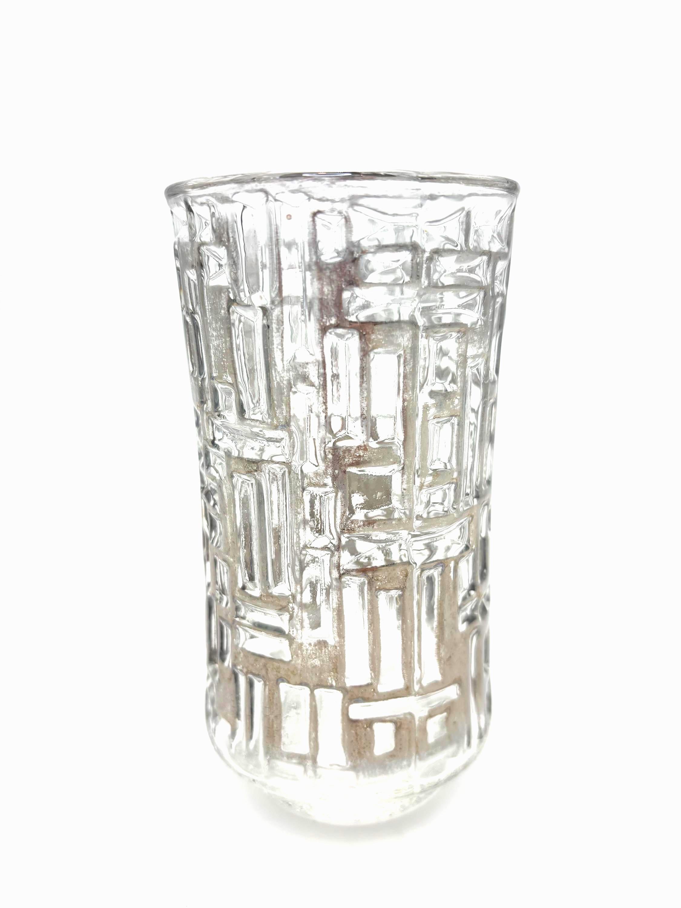 VINTAGE LIBBEY ARCTIC STYLE HIGHBALL GLASSES SET OF 2 HEAVY TEXTURED ICE BLOCK TALL COCKTAIL GLASSES HOLLYWOOD REGENCY BARWARE