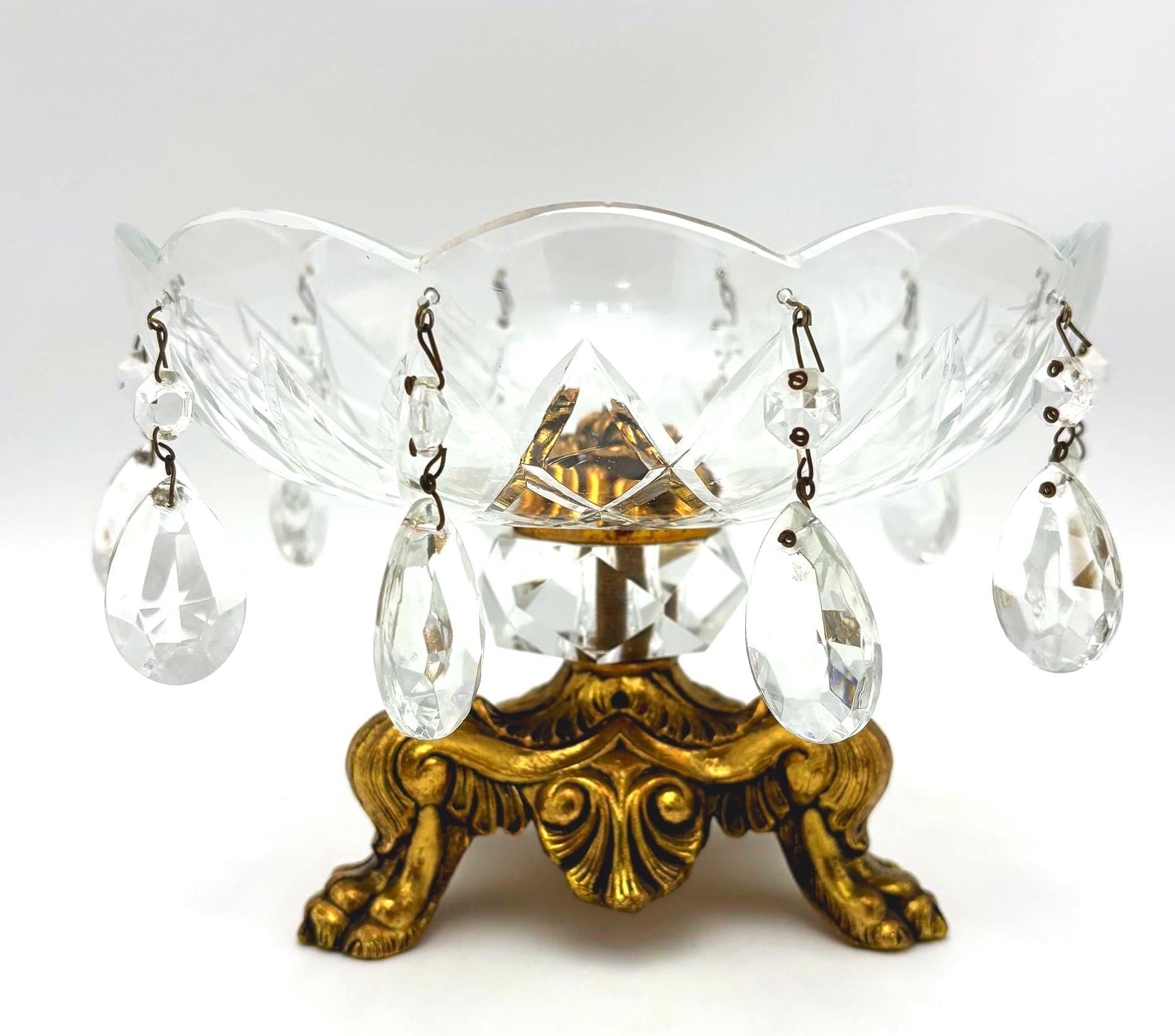 VINTAGE CRYSTAL PRISM COMPOTE BOWL WITH GILT GOLD BASE