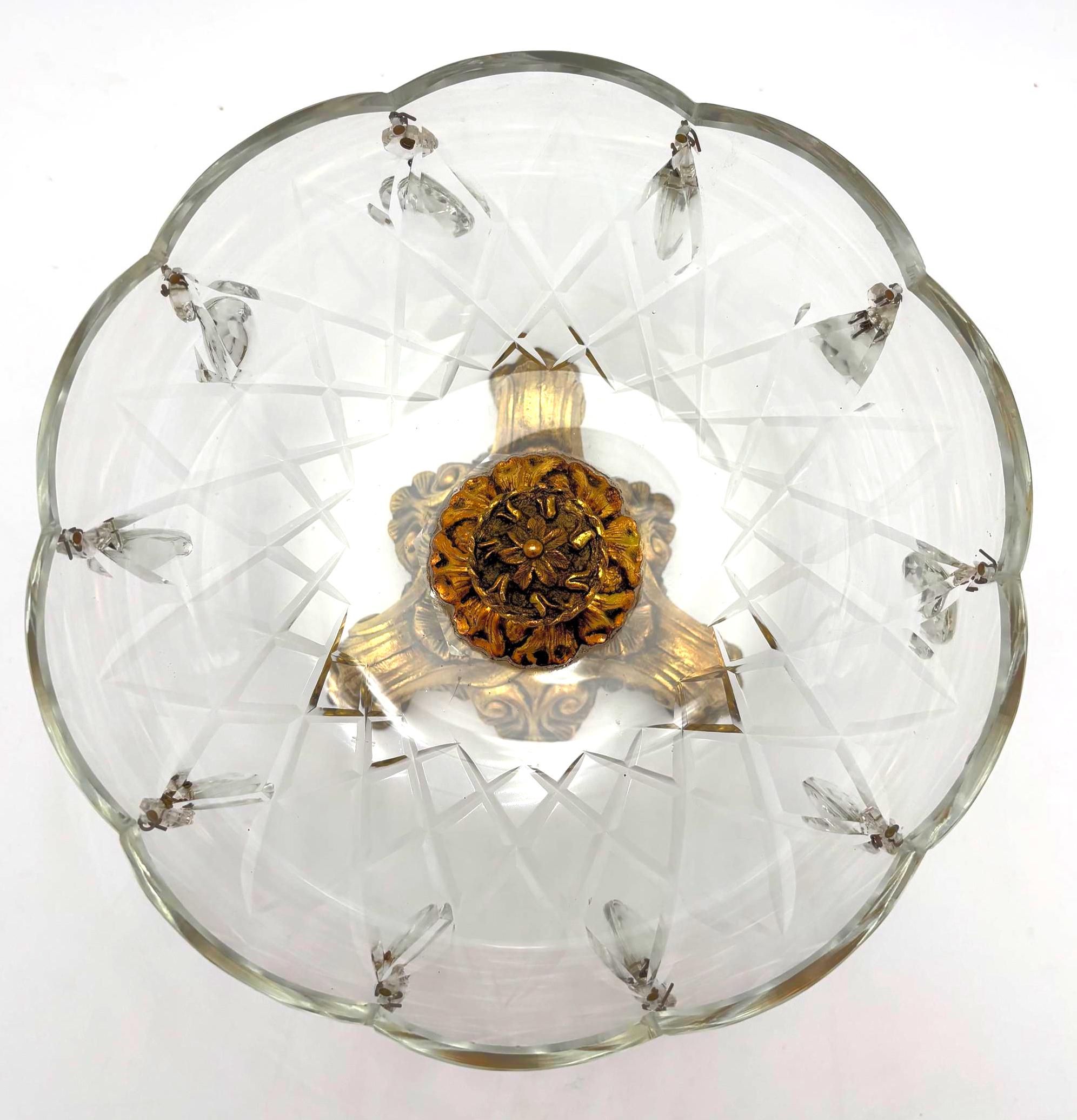VINTAGE CRYSTAL PRISM COMPOTE BOWL WITH GILT GOLD BASE