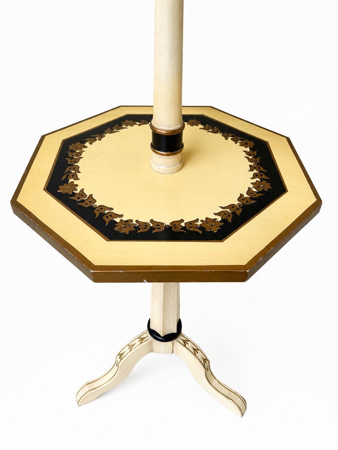 Vintage Hollywood Regency Floor Lamp with Built In Table and Original Shade, Palm Beach Regency, Cream & Gold Lamp, Mid Century Lighting