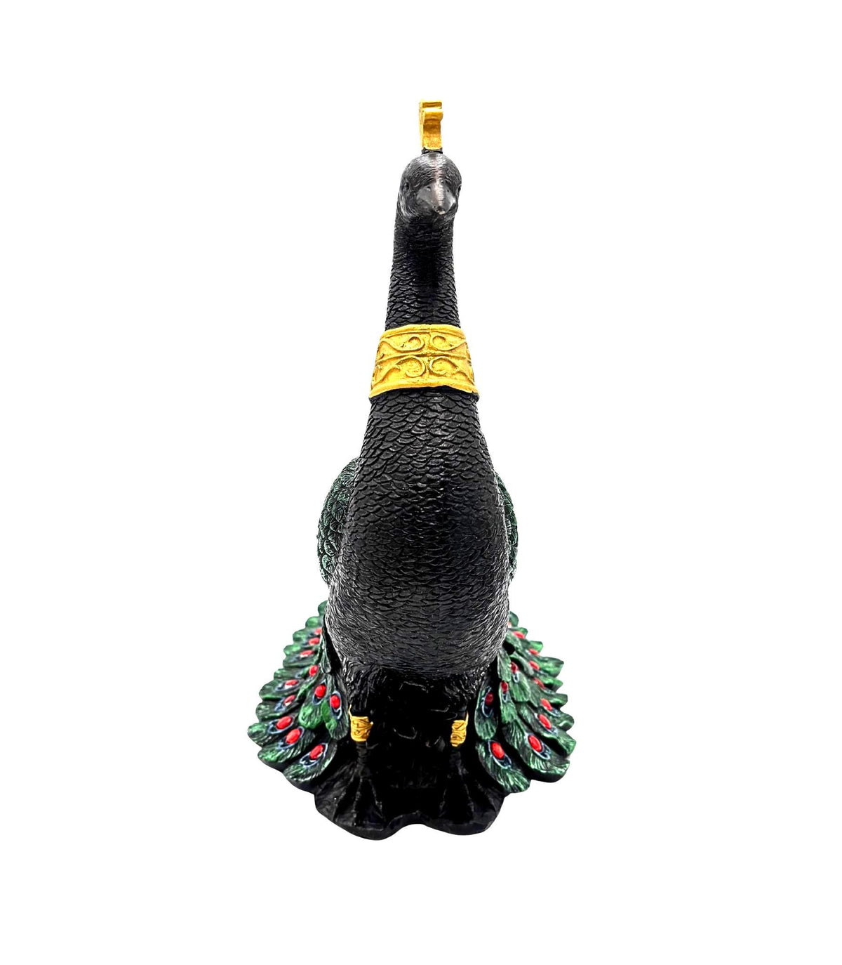 Large Jeweled Peacock Decor, Emerald Green Red Gold Bird Sculpture, Maximalist Christmas Decor, Decorative Storage Vessel