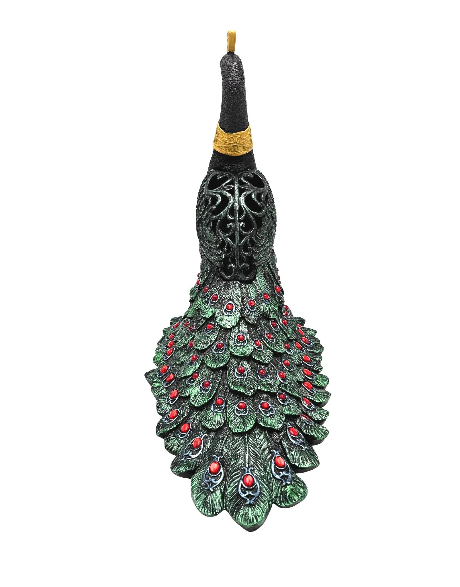 LARGE JEWELED PEACOCK DECORATIVE STORAGE VESSEL