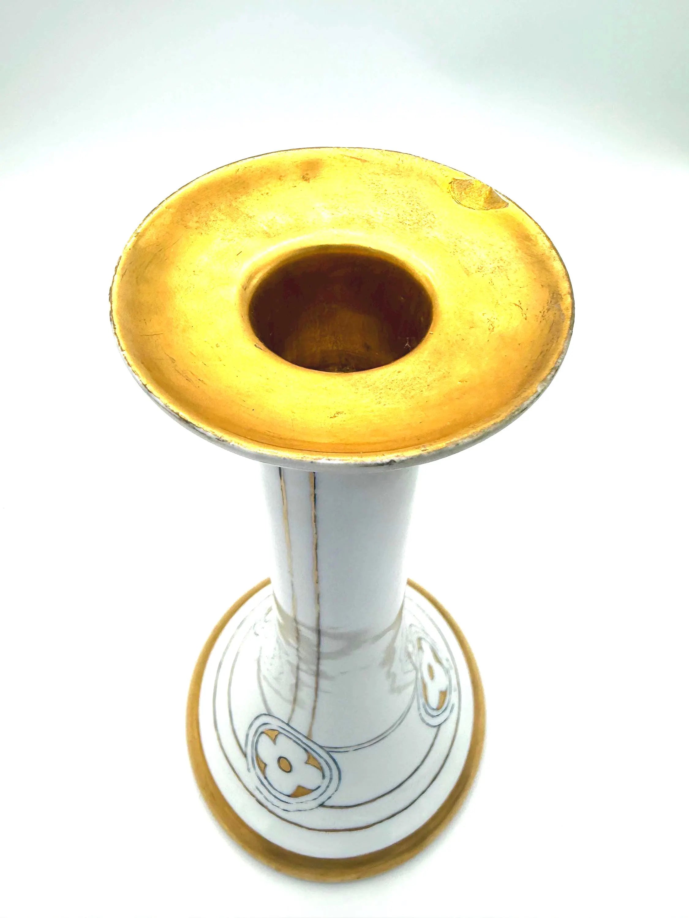 ANTIQUE EUROPEAN PORCELAIN CANDLESTICK WITH HAND-PAINTED GILT DECORATION, VIENNA SECESSION STYLE