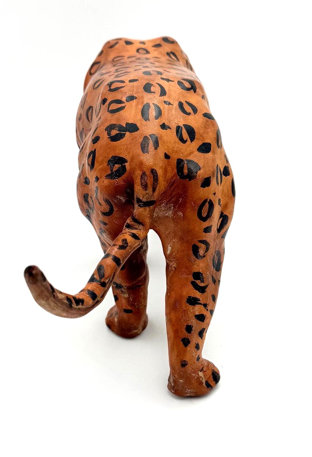 VINTAGE HAND-PAINTED LEATHER LEOPARD SCULPTURE