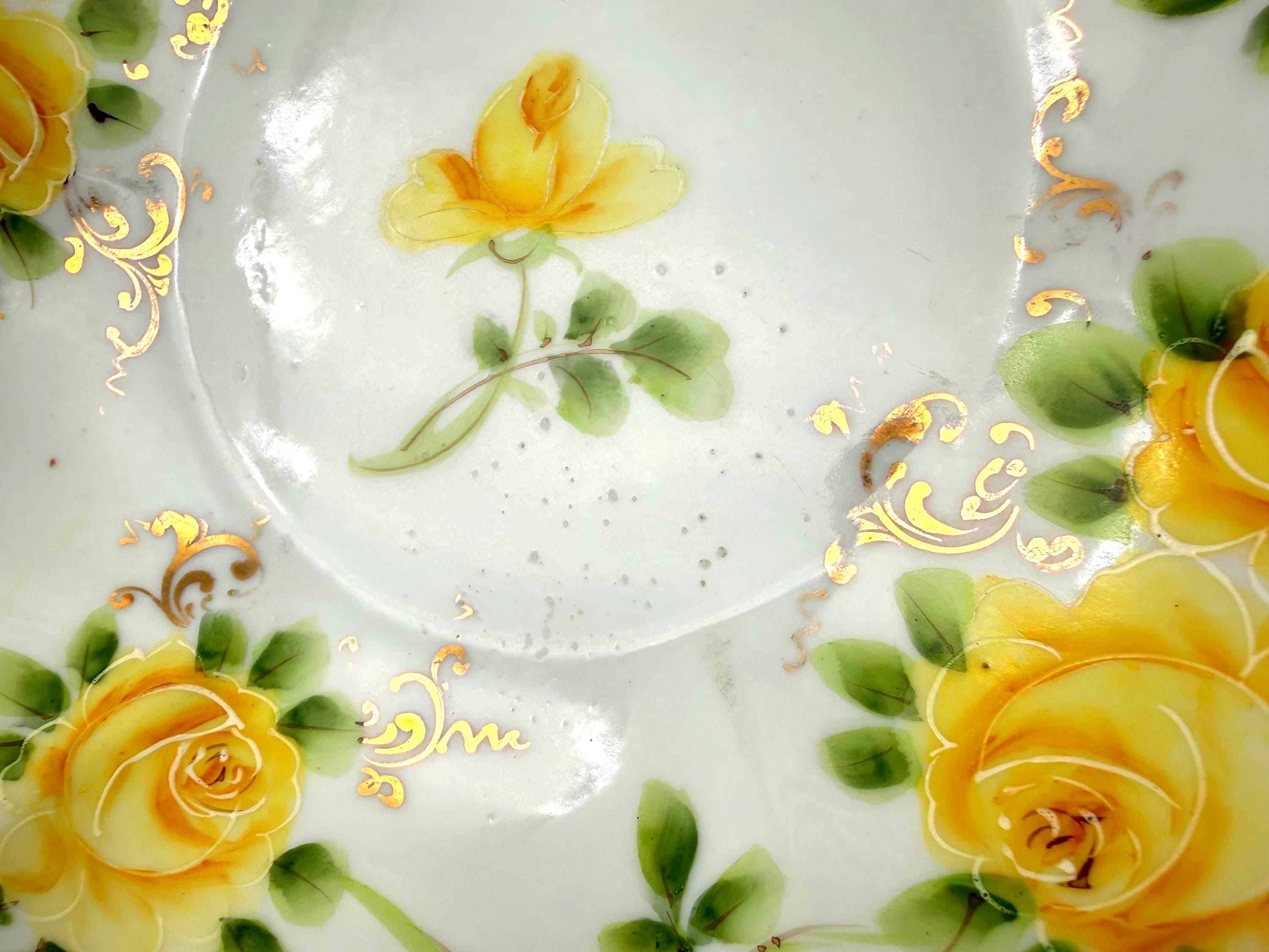 ANTIQUE MIKADO JAPAN HAND-PAINTED YELLOW ROSE PORCELAIN BOWL