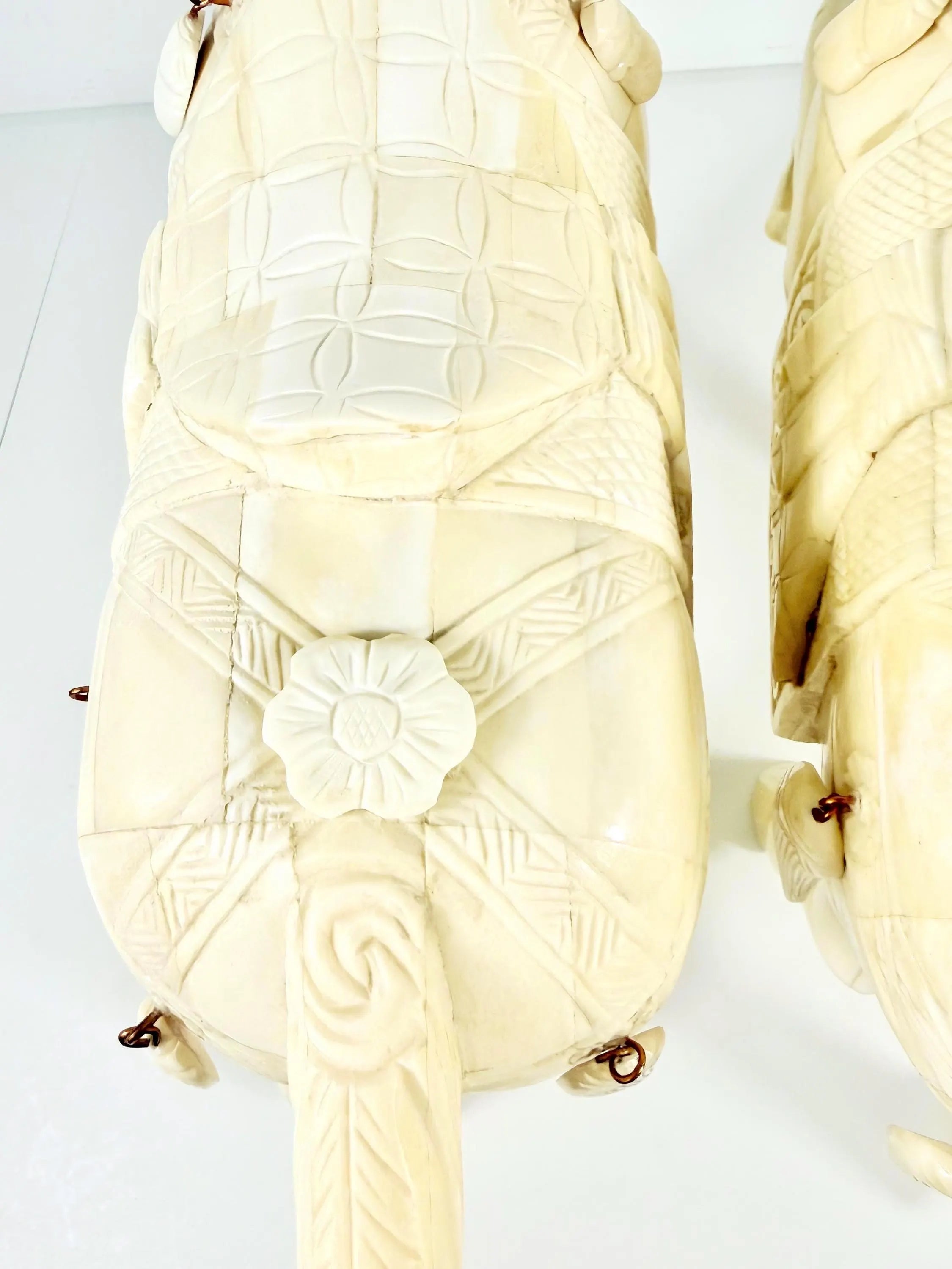 VINTAGE PAIR OF CHINESE TANG STYLE TESSELLATED BONE HORSE SCULPTURES