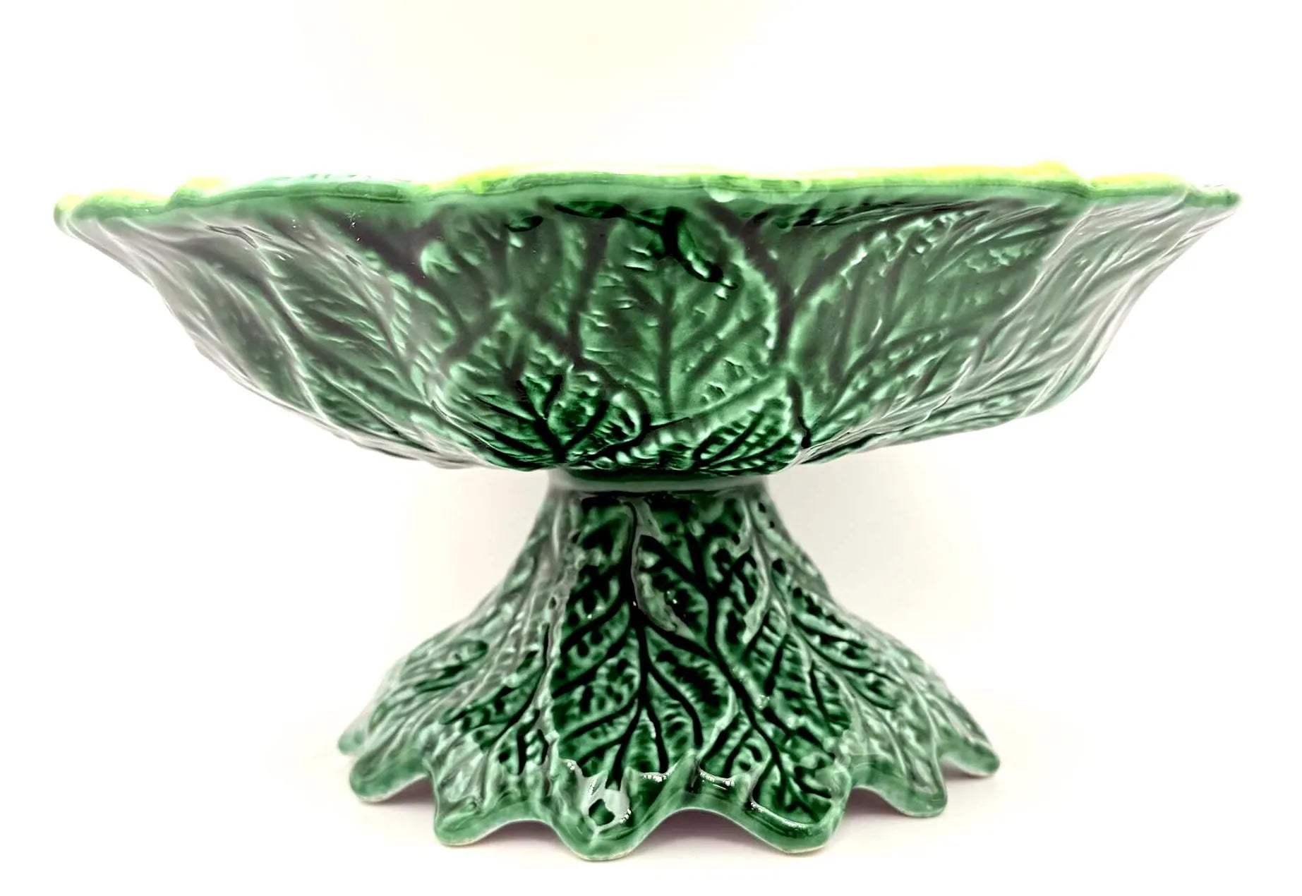 VINTAGE ITALICA ARS ITALIAN MAJOLICA LEMON 3-PIECE SERVING BOWL SET WITH PEDESTAL CENTERPIECE