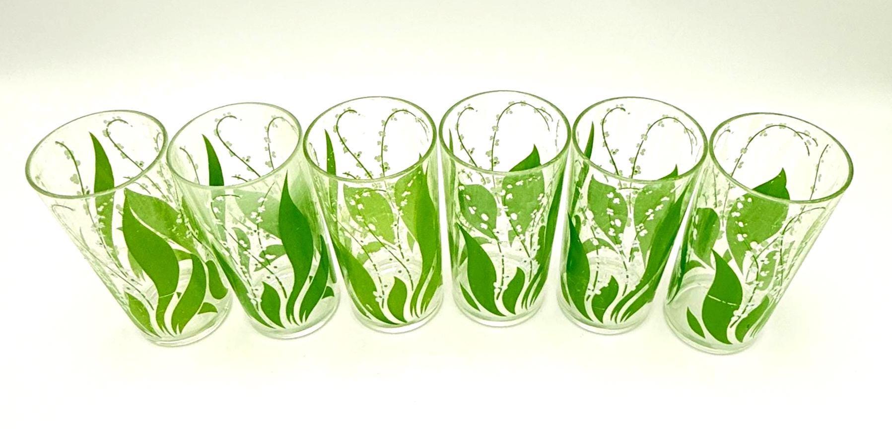 VINTAGE H.J. STOTTER LILY OF THE VALLEY ACRYLIC TUMBLERS | SET OF 6 | MID-CENTURY FLORAL PATIO DRINKWARE