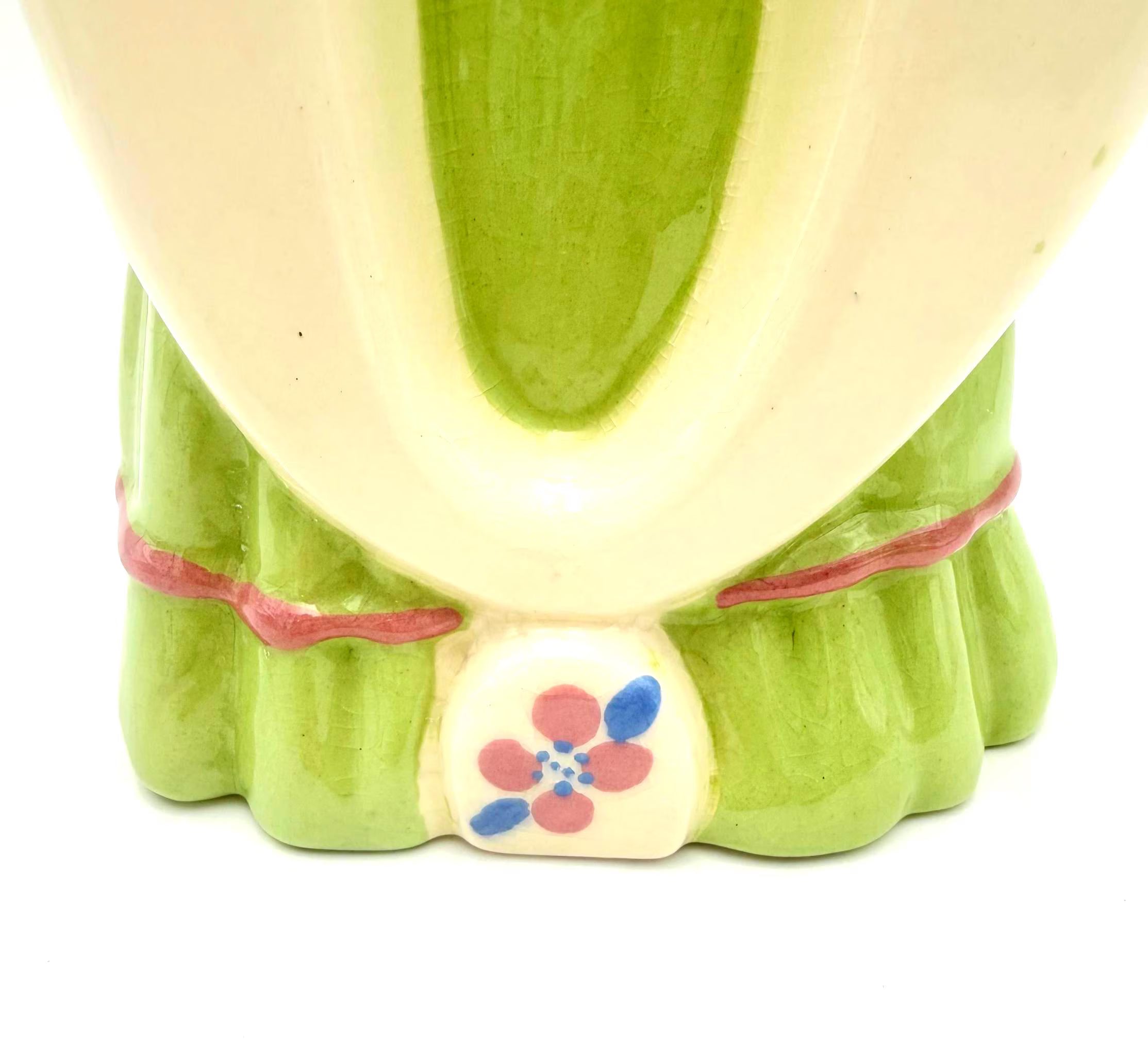 VINTAGE 1950S FIGURAL LADY DOUBLE PLANTER ATTRIBUTED FLORENCE CERAMICS CHARTREUSE GREEN DRESS