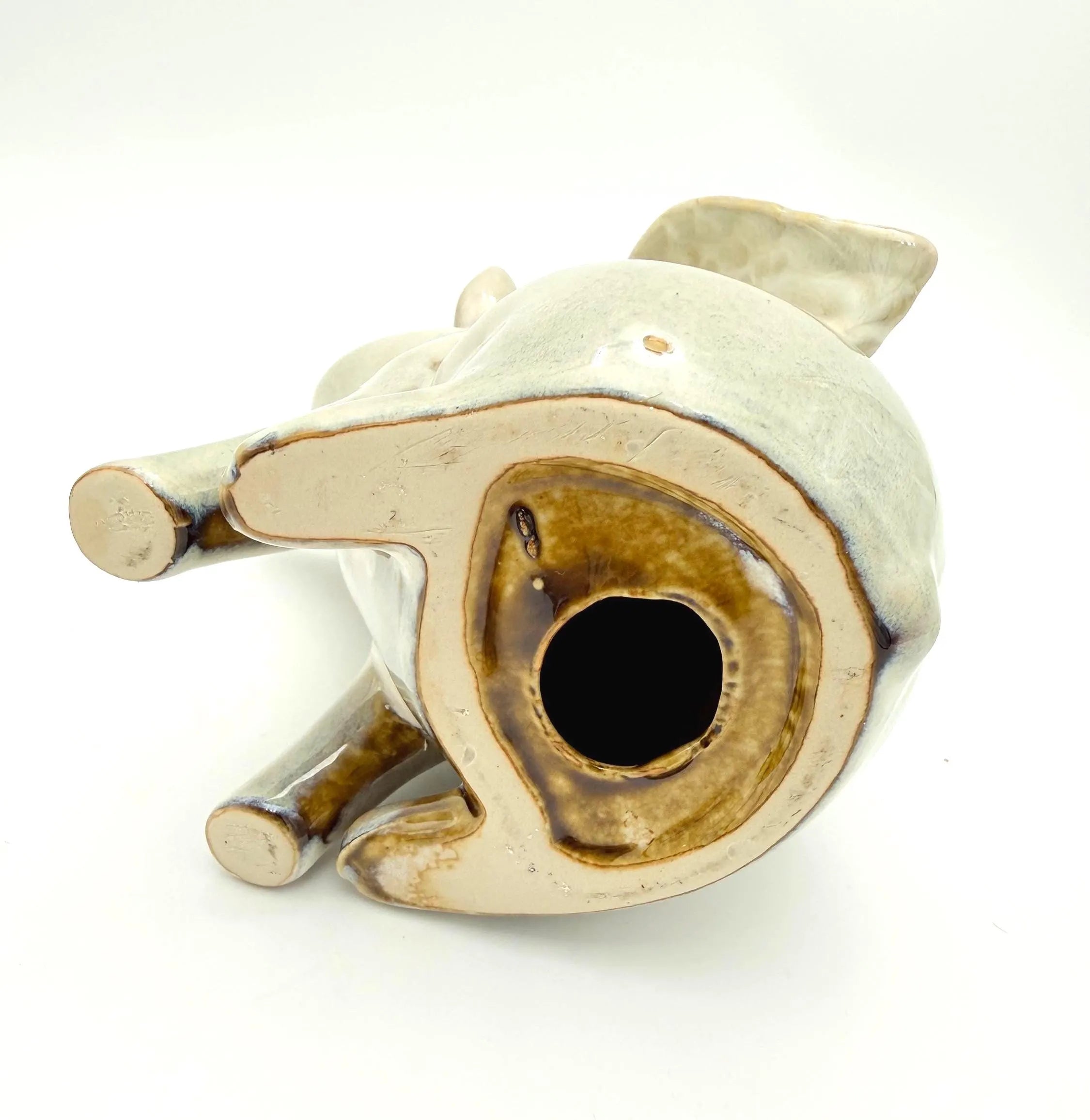 VINTAGE IVORY CERAMIC FLYING PIG FIGURINE