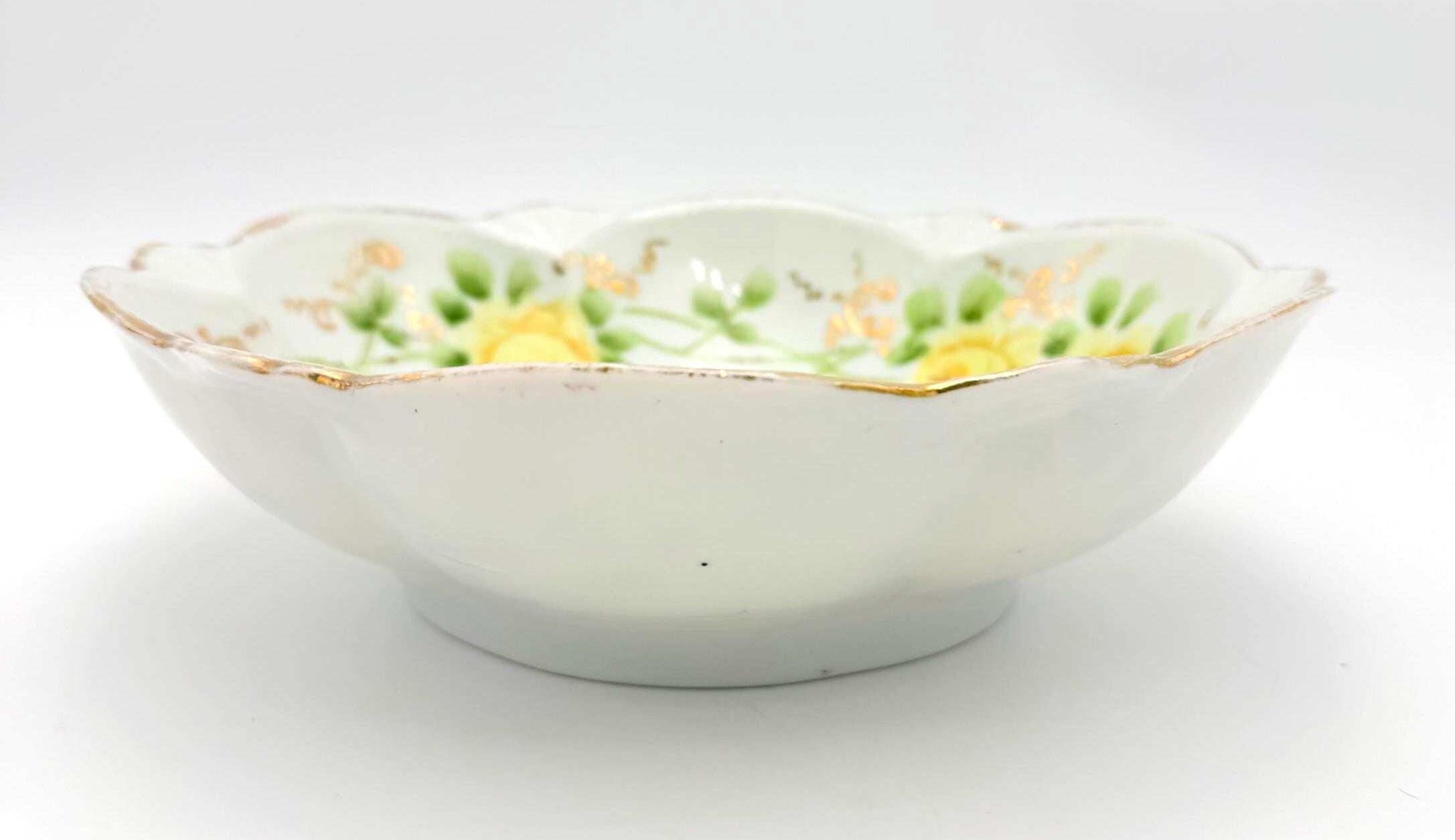 ANTIQUE MIKADO JAPAN HAND-PAINTED YELLOW ROSE PORCELAIN BOWL
