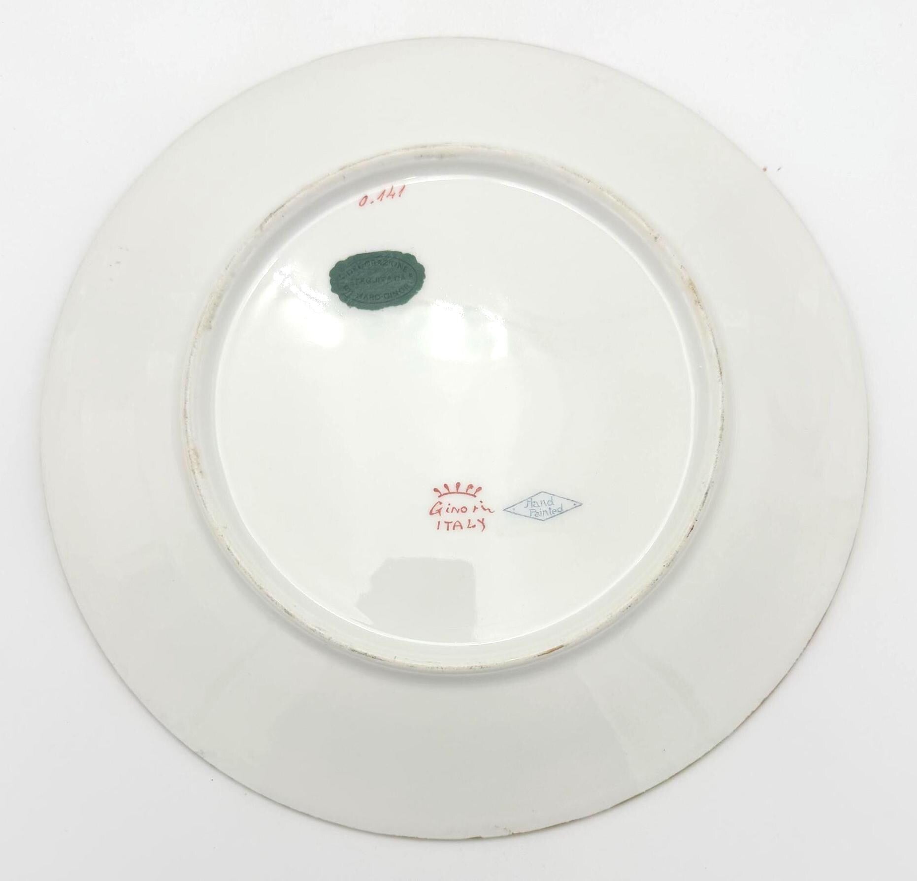 VINTAGE RICHARD GINORI HAND-PAINTED ITALIAN POPPY PORCELAIN CABINET PLATE WITH RAISED GILT RIM