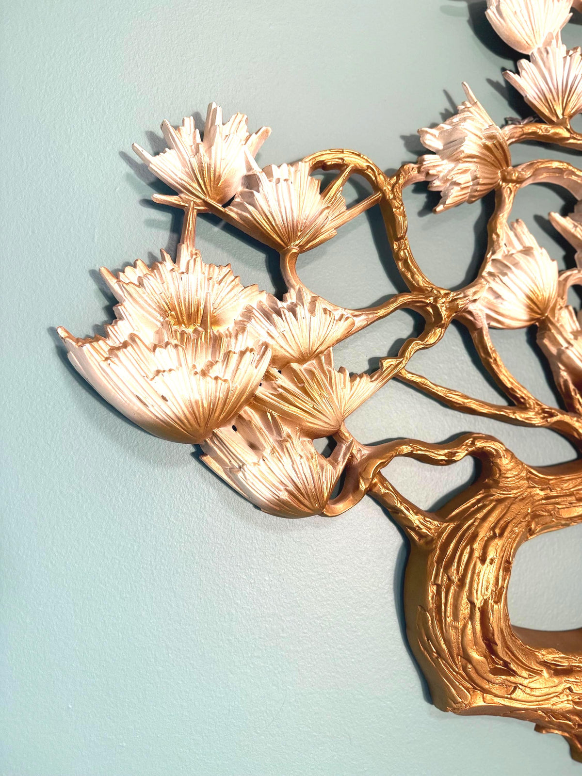 1976 Syroco Floral Wall Sculpture, Gold & Ivory Hollywood Regency Botanical Art (45" W)