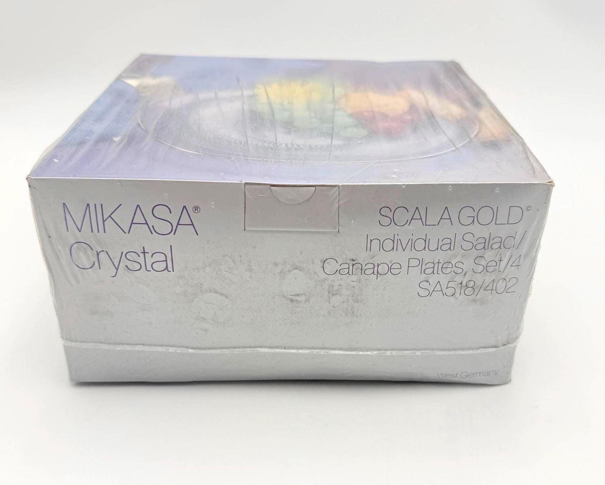 Set of 4 Brand New Vintage Mikasa Scala Gold Crystal Salad Canapé Plates, New Old Stock