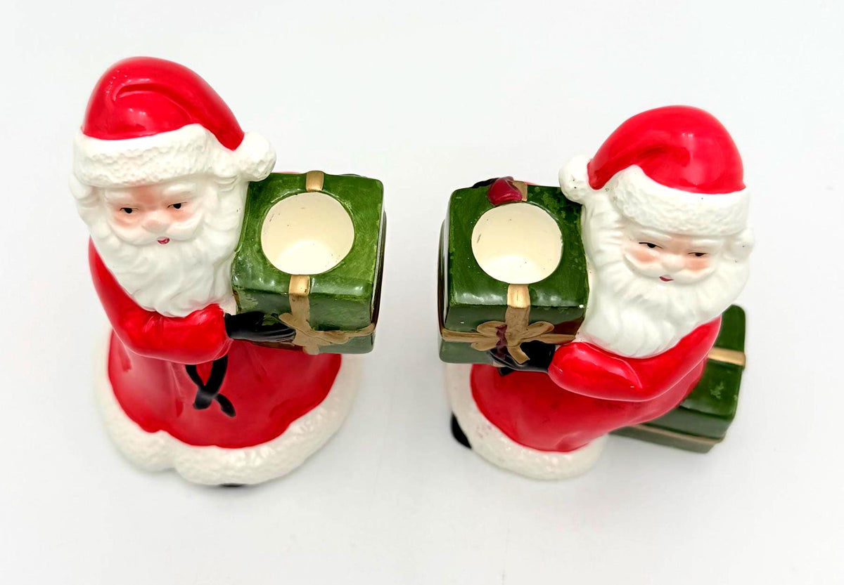 Vintage 1986 Fitz & Floyd Santa Claus Candleholders Set of 2 | Christmas Collectibles