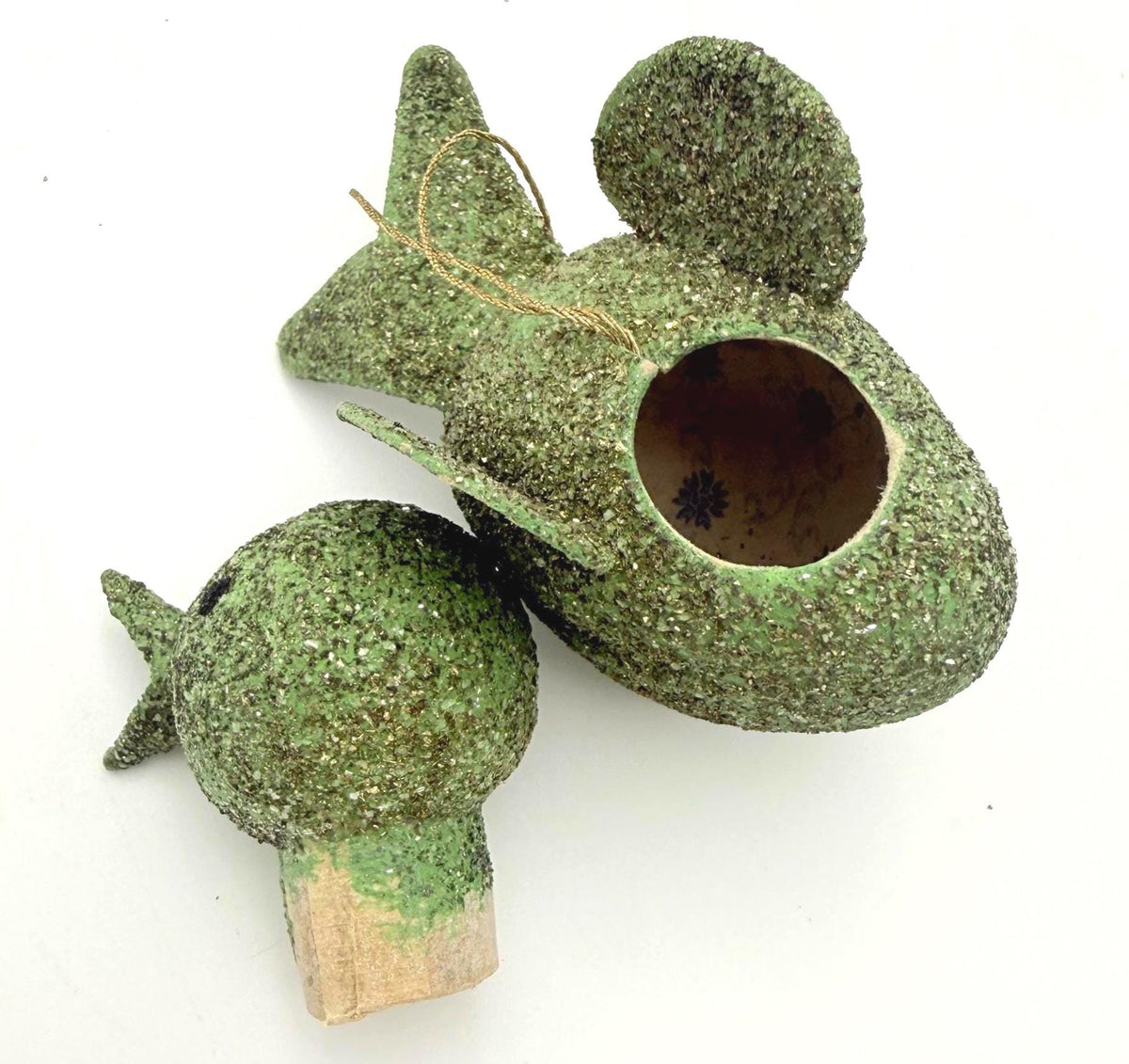 Vintage Glitter Bird Candy Container Christmas Ornaments Set of 3, Mid Century Putz Style Holiday Decor