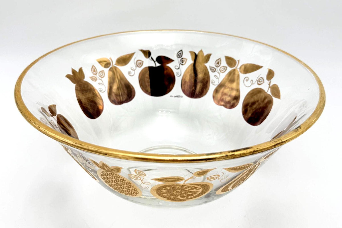 Vintage Culver Gold Fruit Glass Serving Bowl, 10 Inch Hollywood Regency Mid Century Decor