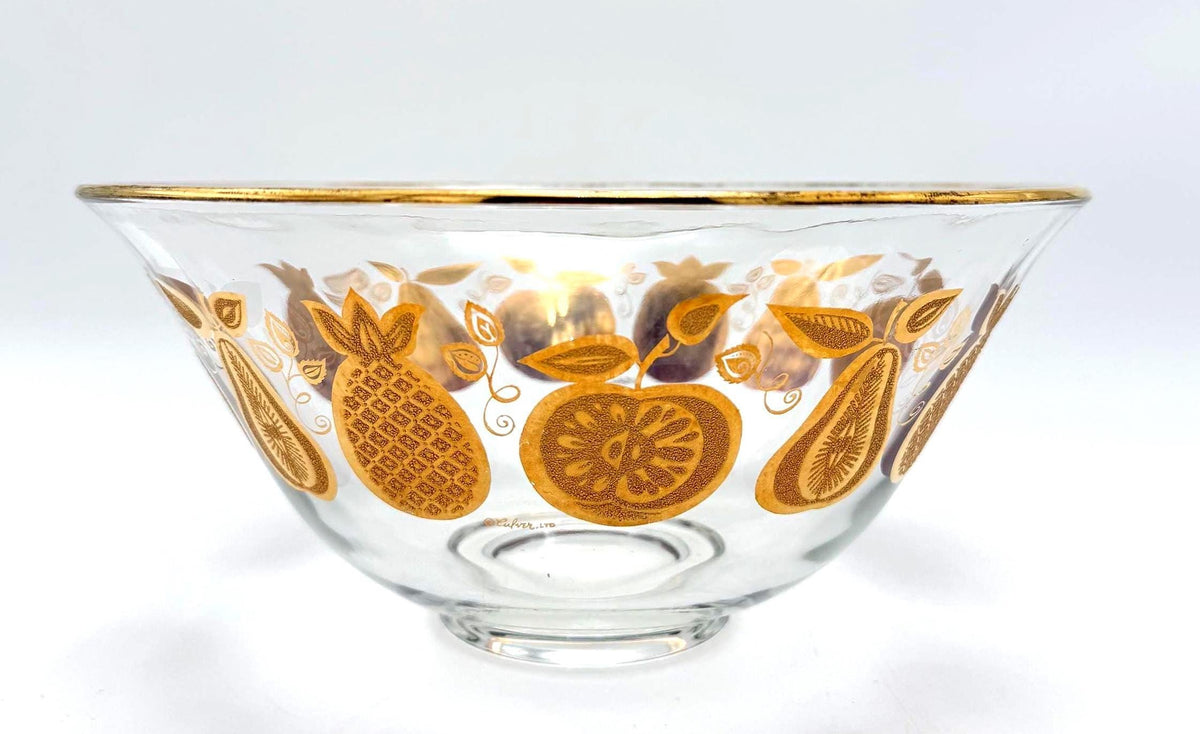 Vintage Culver Gold Fruit Glass Serving Bowl, 10 Inch Hollywood Regency Mid Century Decor