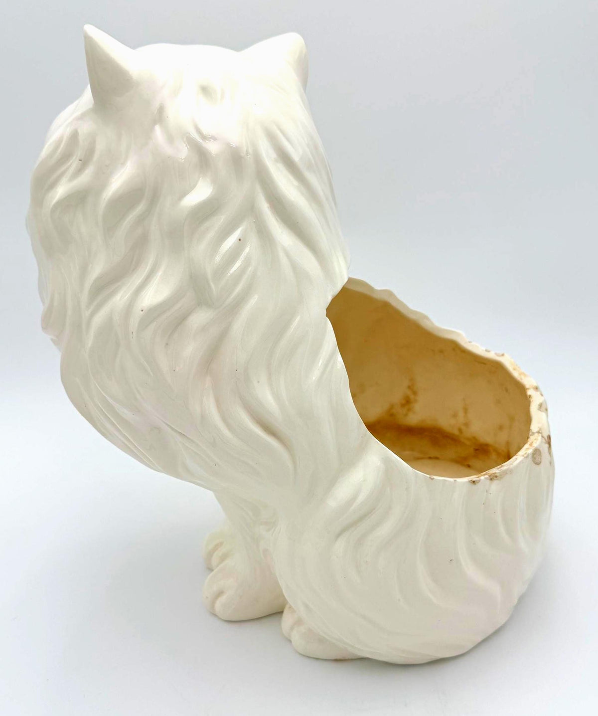 Vintage White Persian Cat Ceramic Planter, Hollywood Regency Longhair Cat Sculpture, Blue Eyes & Dramatic Eyelashes