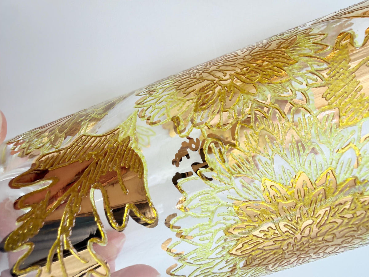 Vintage Bartlett-Collins Pokee Gold Chrysanthemum Highball Glasses Set of 8 Hollywood Regency