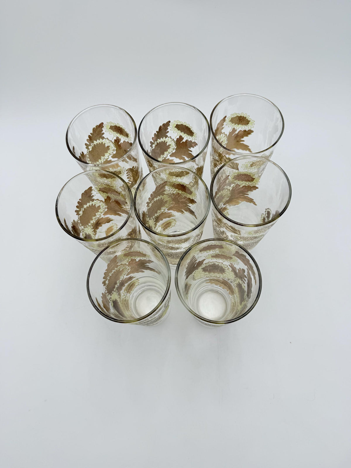 Vintage Bartlett-Collins Pokee Gold Chrysanthemum Highball Glasses Set of 8 Hollywood Regency
