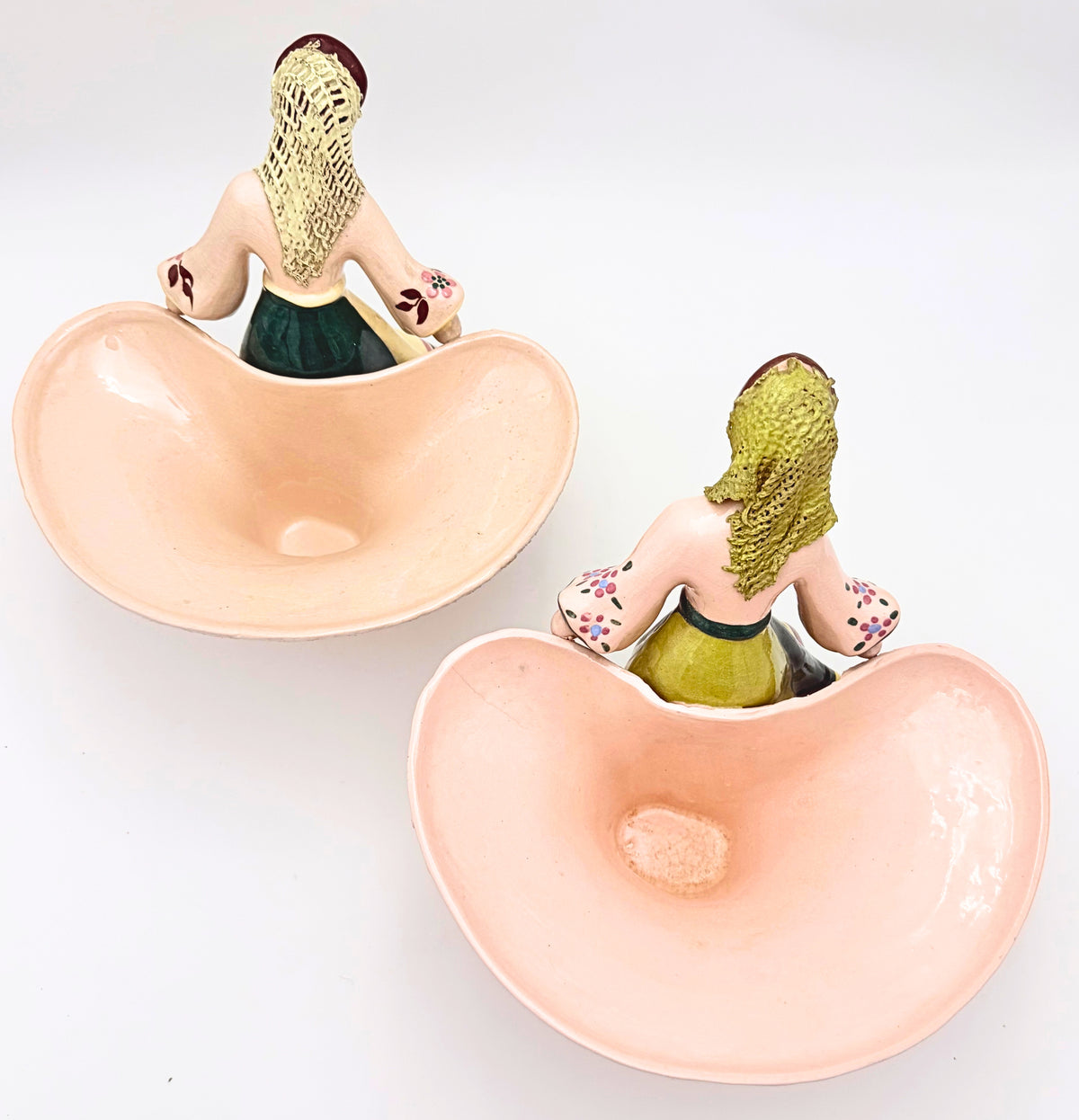 1940s Kaye of Hollywood California Pottery Figural Planters Pair, Models 351 & 403