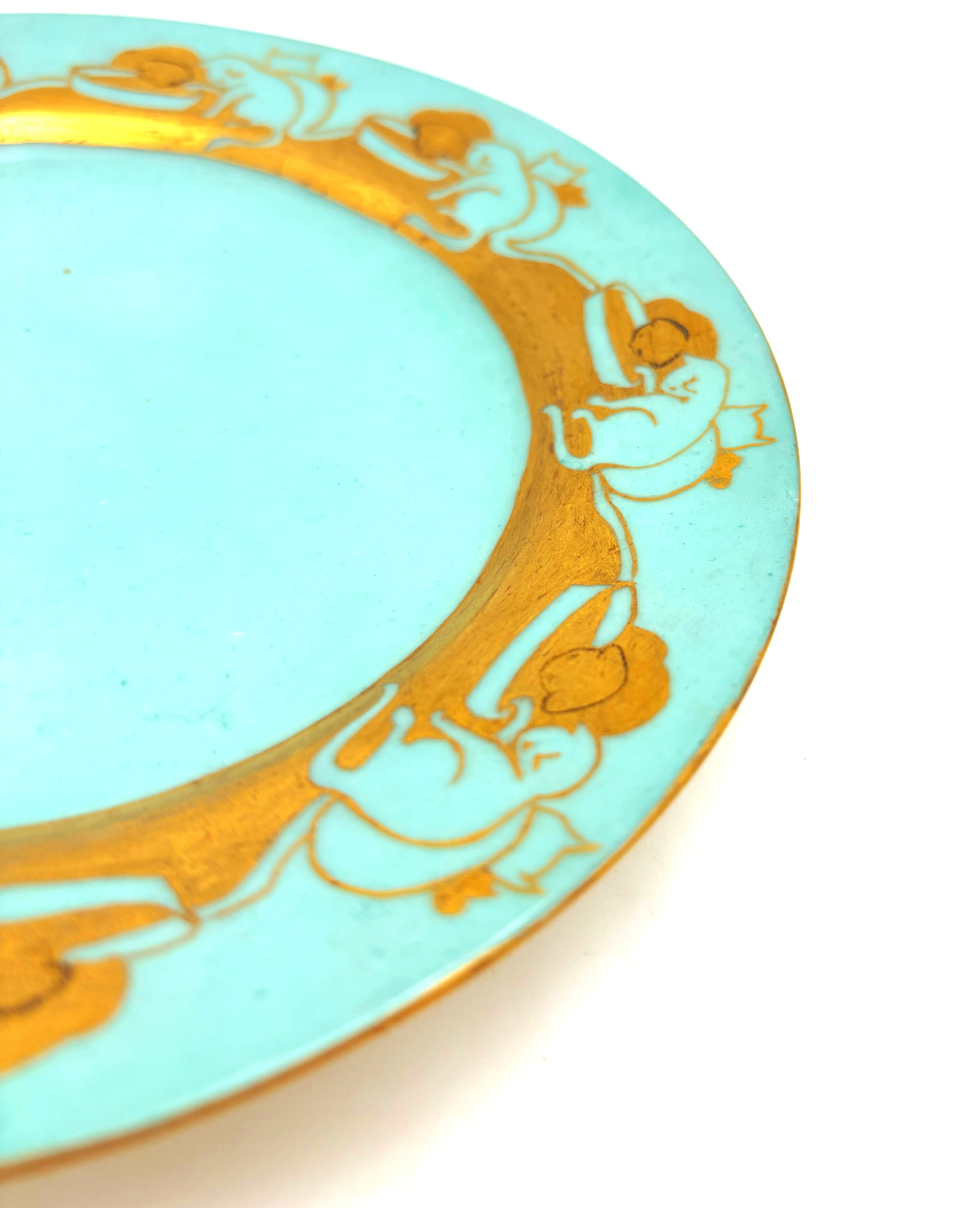 ANTIQUE T&V LIMOGES CAT CREAMER AND SAUCER – TURQUOISE AND GOLD FRENCH PORCELAIN