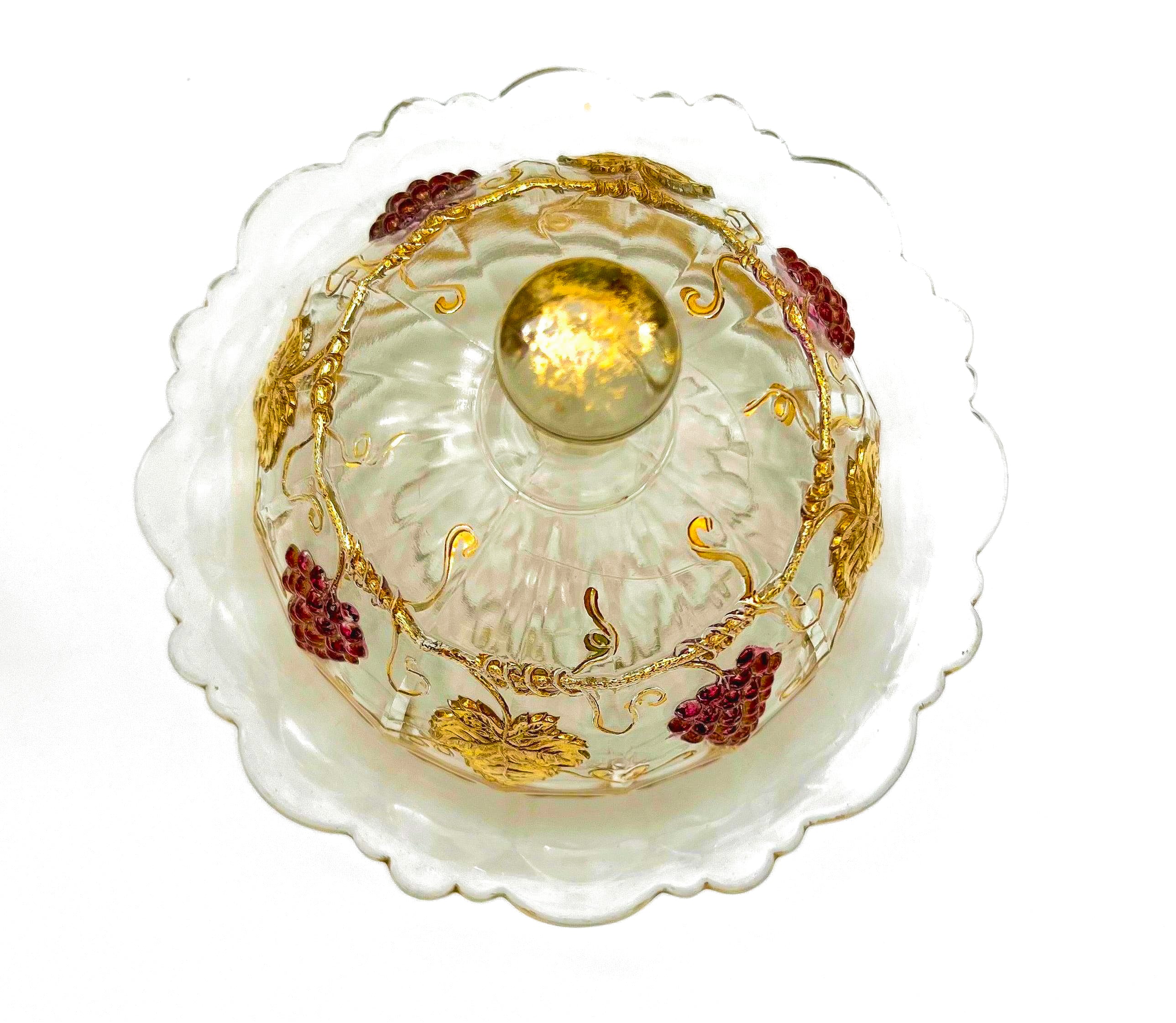 Antique Early American Pattern Glass (EAPG) brunch set featuring a detailed grape and leaf relief.