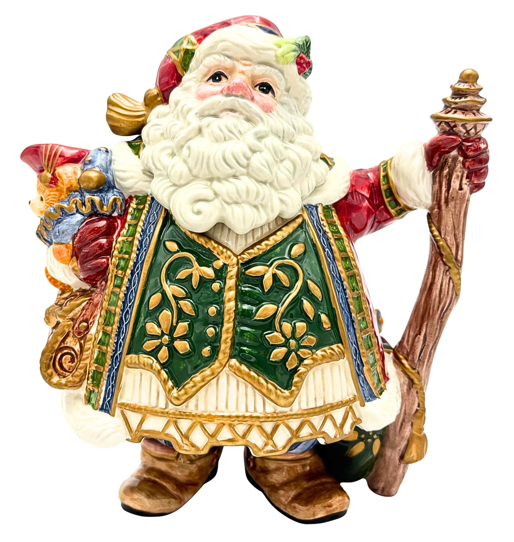 VINTAGE FITZ AND FLOYD SANTA TEAPOT – HAND-PAINTED CERAMIC CHRISTMAS SERVEWARE
