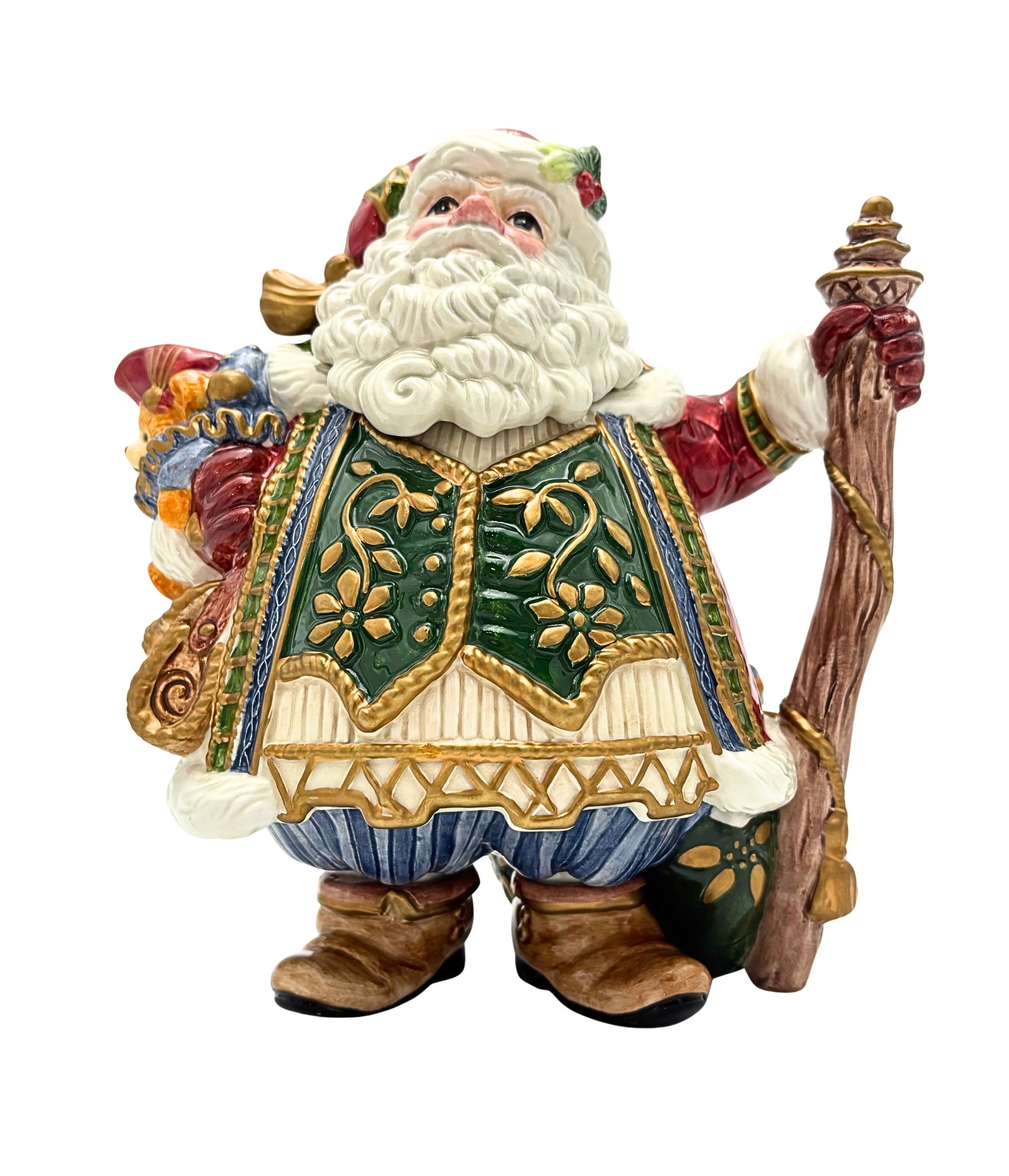 VINTAGE FITZ AND FLOYD SANTA TEAPOT – HAND-PAINTED CERAMIC CHRISTMAS SERVEWARE