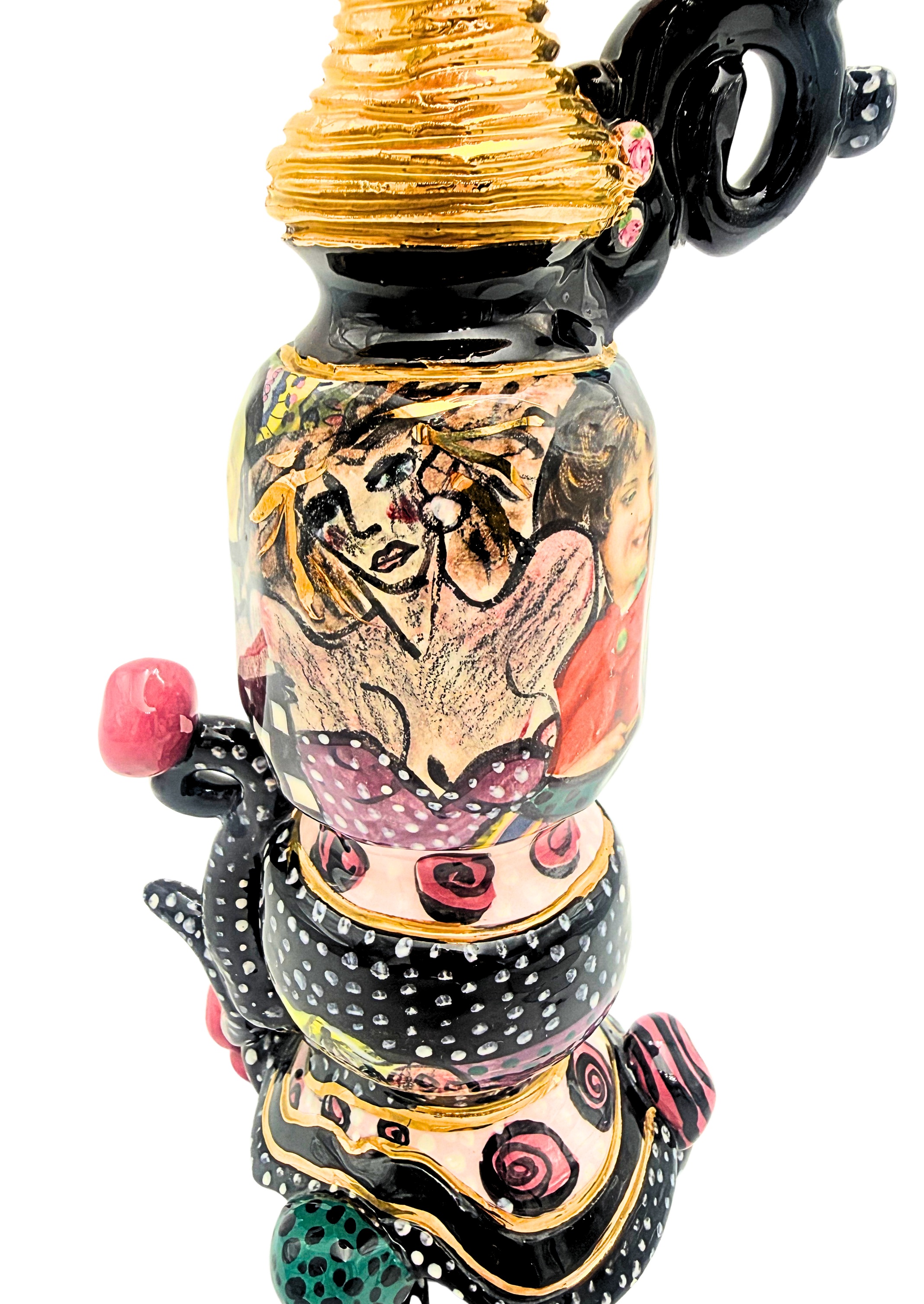Laney Oxman Signed Sculptural Ceramic Vessel 24K Gold Figural Art