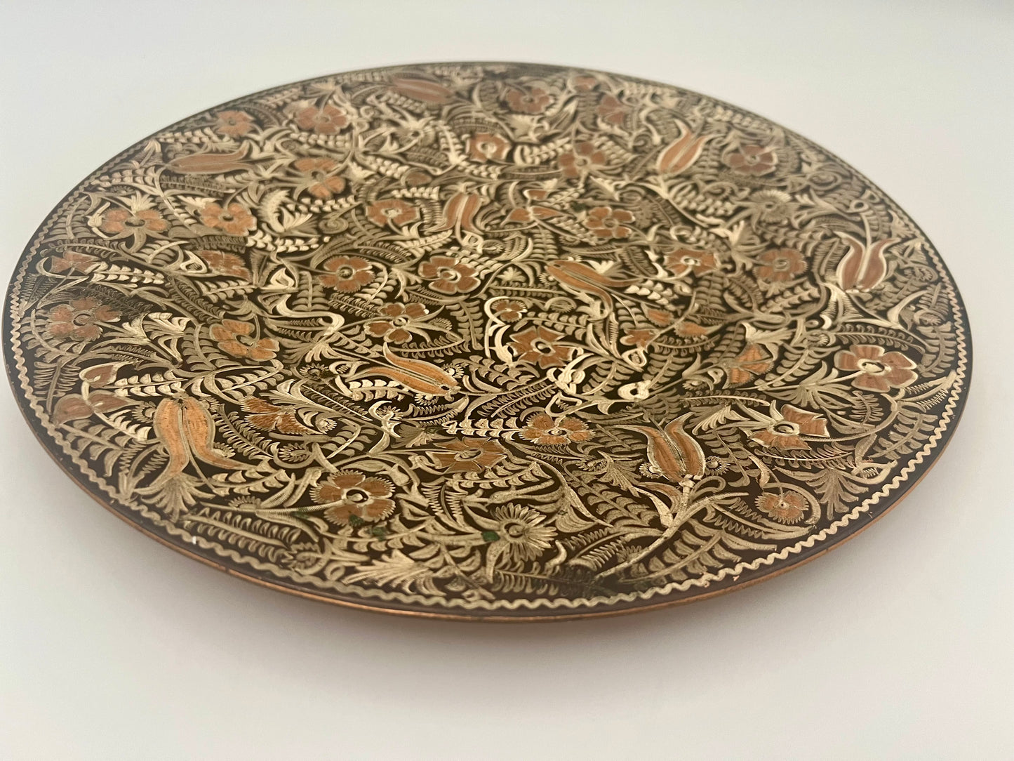 VINTAGE TURKISH ETCHED COPPER WALL HANGING PLATE
