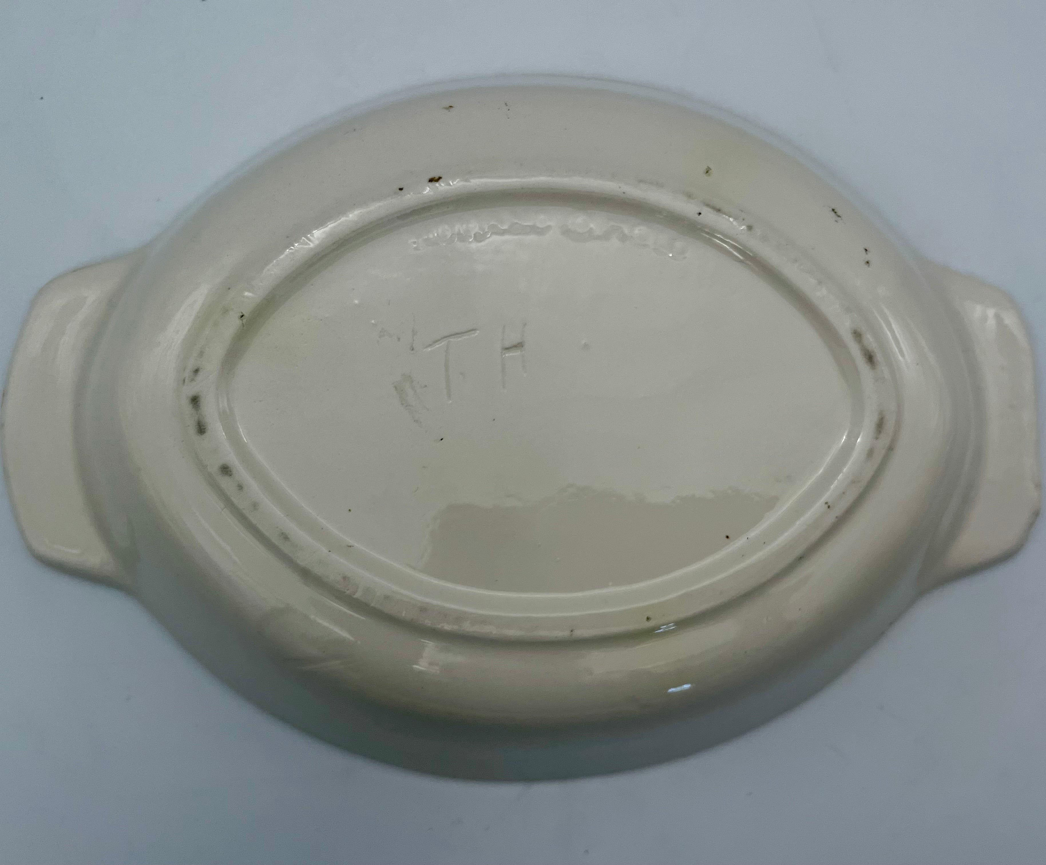 VINTAGE HAND-PAINTED VEGETABLE RELIEF CERAMIC CASSEROLE DISH – SIGNED “TH”, MID-CENTURY STUDIO POTTERY