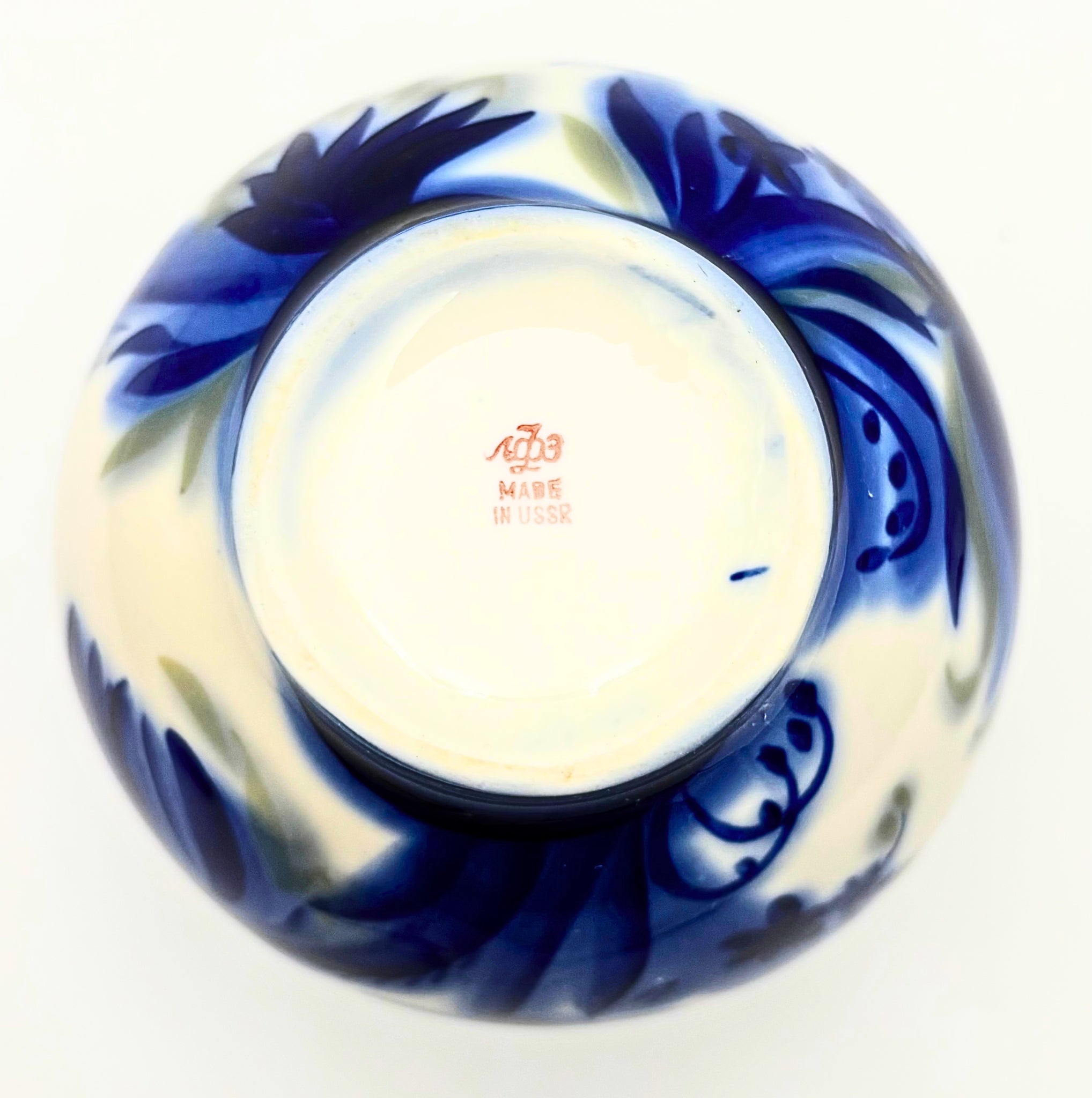 VINTAGE LOMONOSOV LFZ HAND-PAINTED COBALT PORCELAIN VASE WITH DRAGONFLY MOTIF MADE IN USSR
