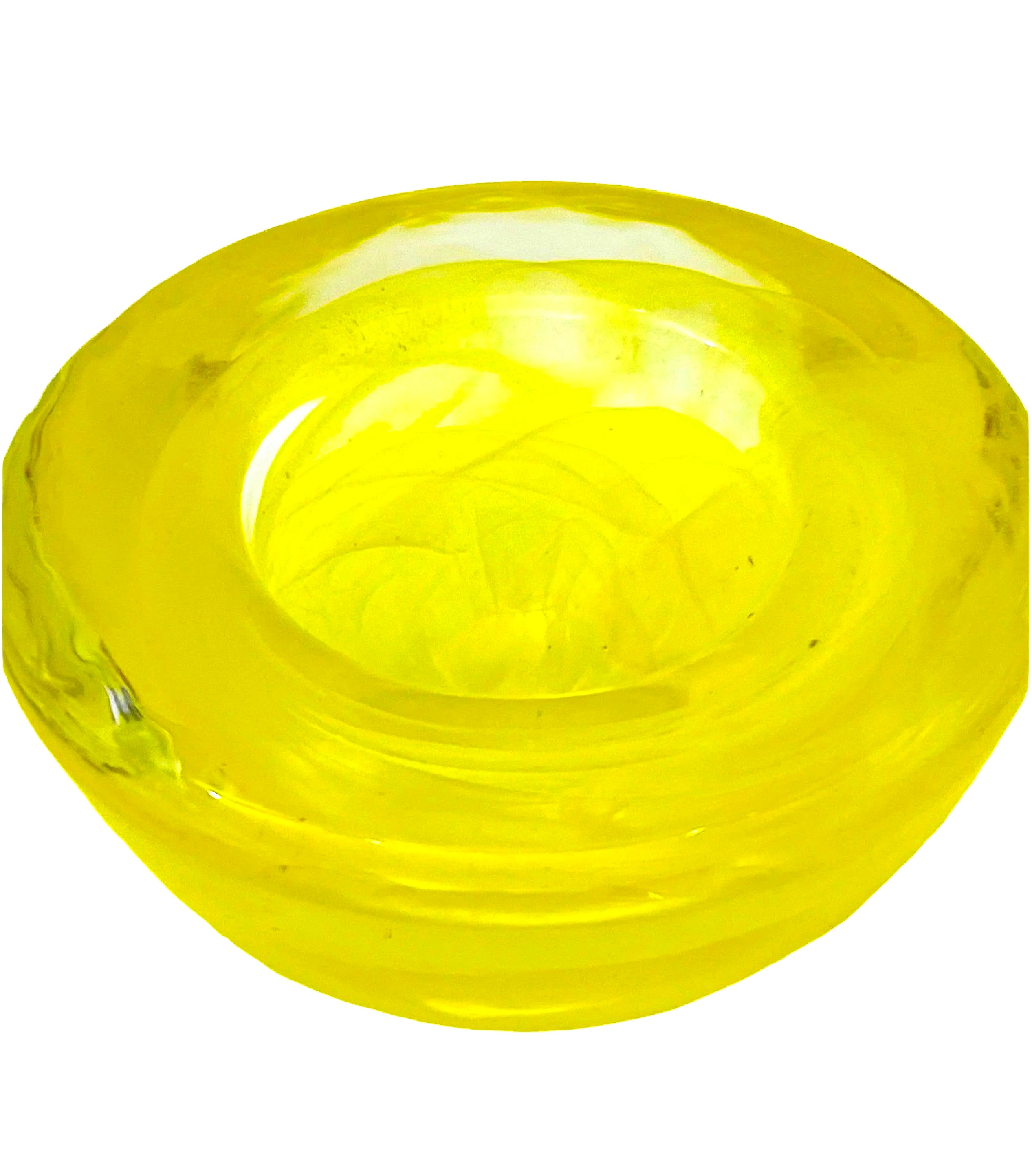 Vintage mouth-blown Kosta Boda glass tea light holder in a vibrant yellow glass.